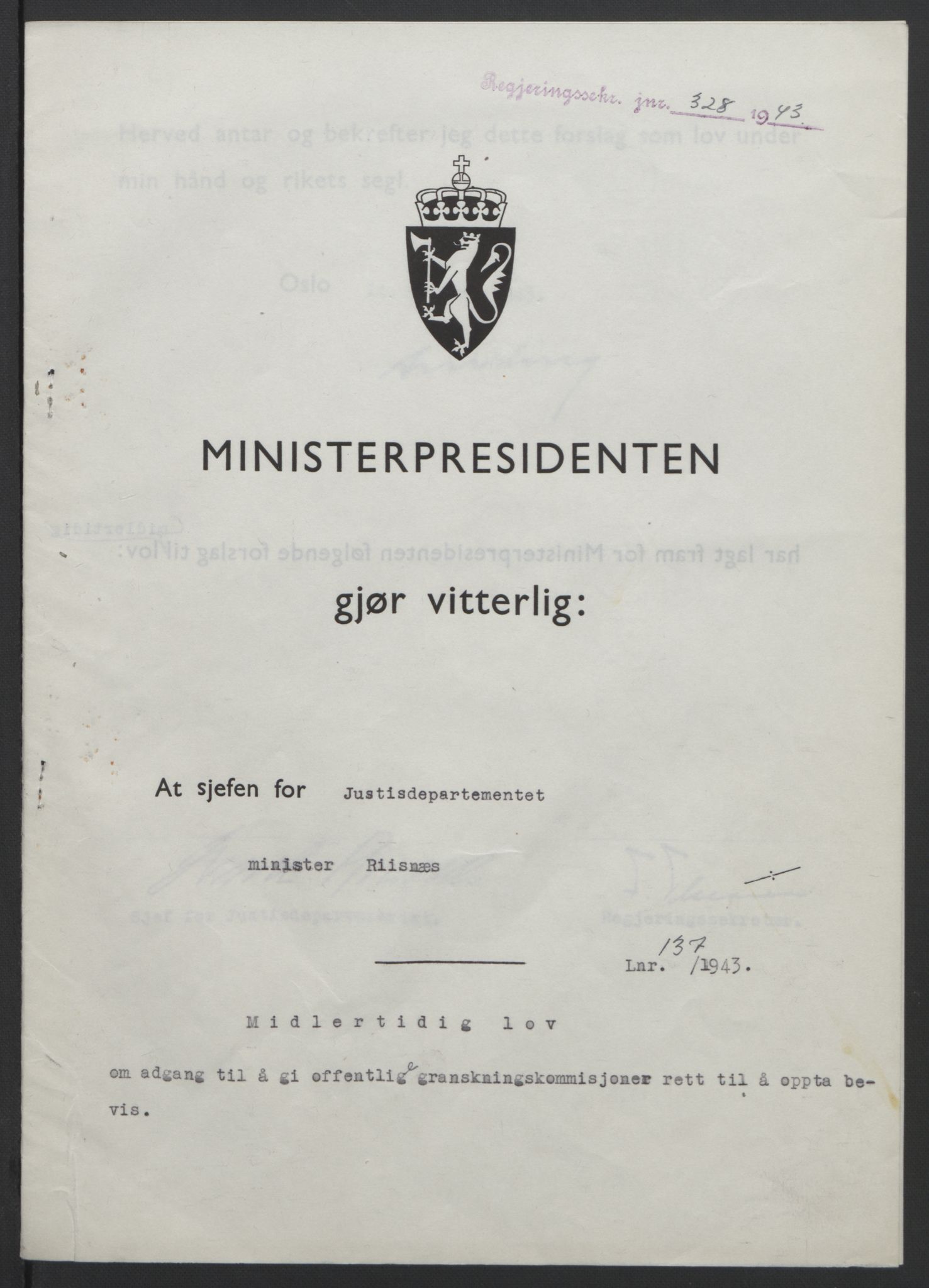 NS-administrasjonen 1940-1945 (Statsrådsekretariatet, de kommisariske statsråder mm), AV/RA-S-4279/D/Db/L0099: Lover, 1943, p. 638