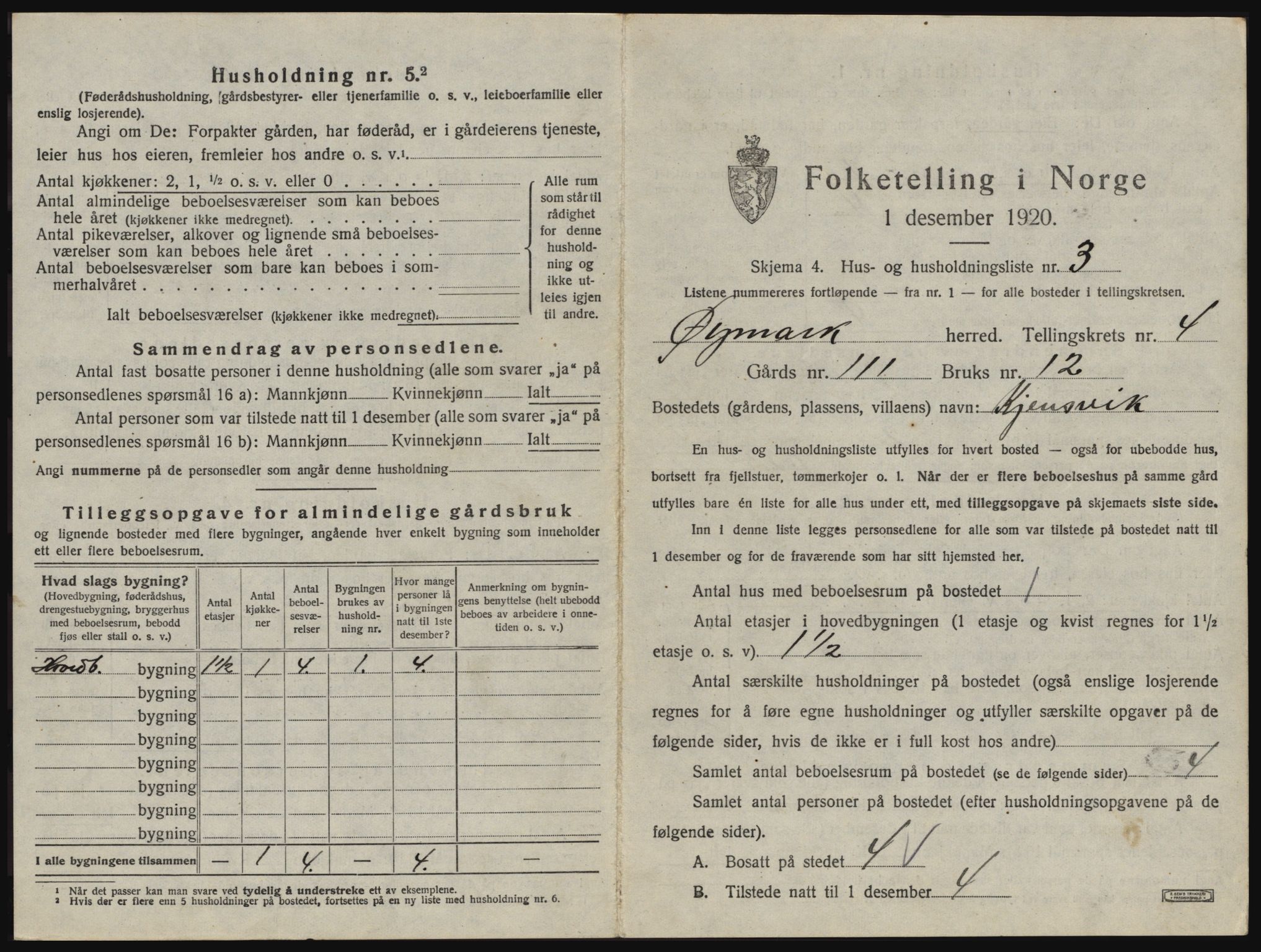 SAO, 1920 census for Øymark, 1920, p. 411