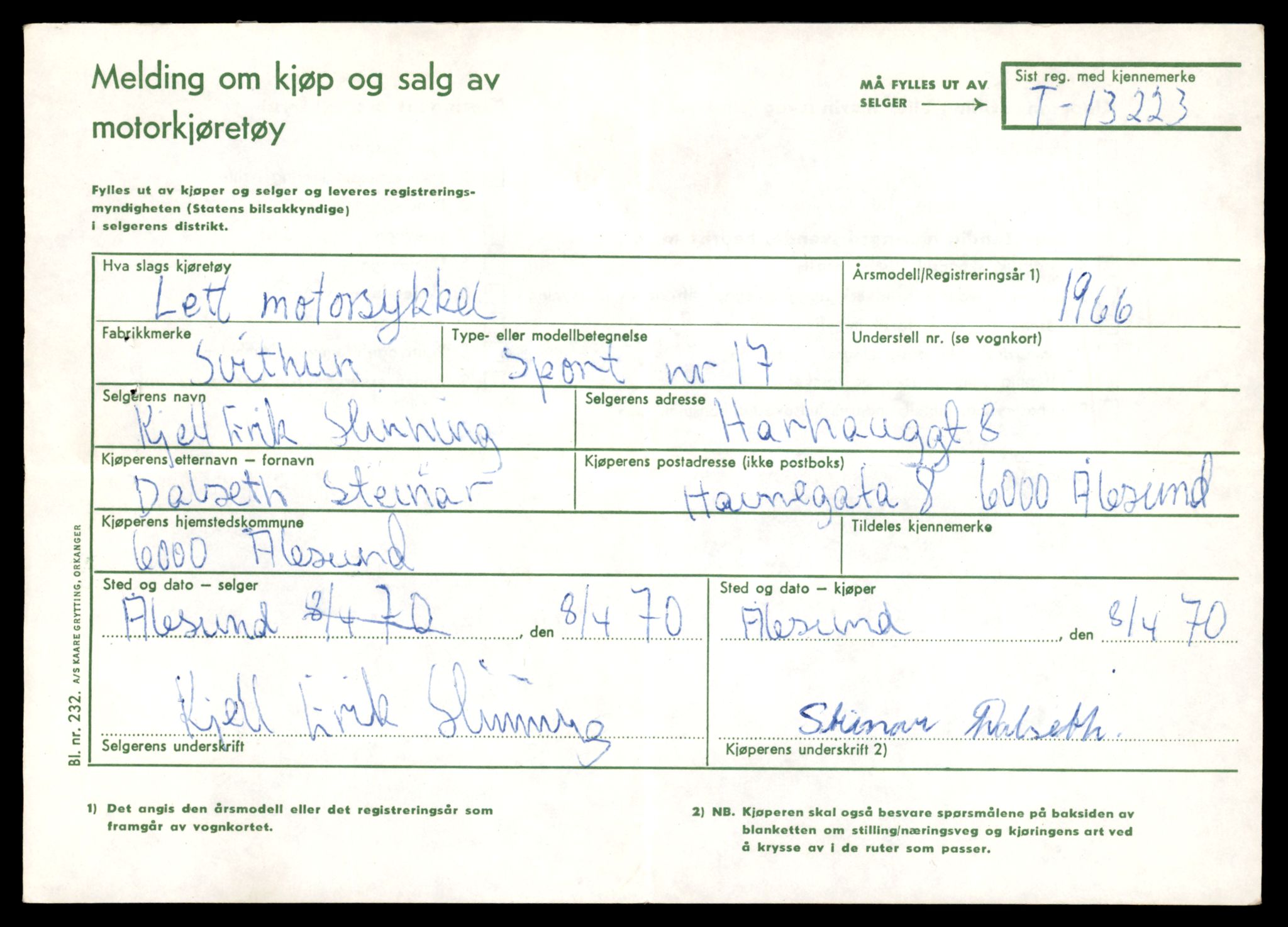 Møre og Romsdal vegkontor - Ålesund trafikkstasjon, AV/SAT-A-4099/F/Fe/L0038: Registreringskort for kjøretøy T 13180 - T 13360, 1927-1998, p. 725