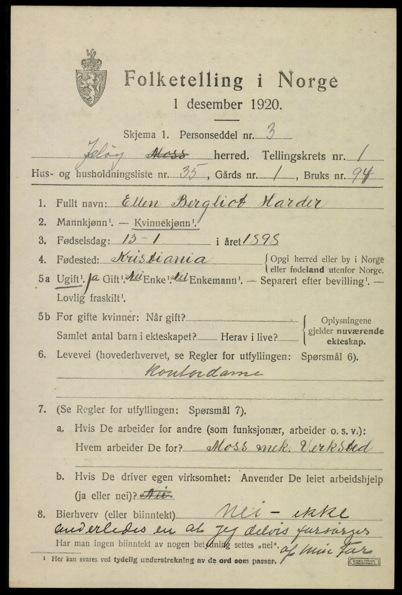 SAO, 1920 census for Moss land district, 1920, p. 1701