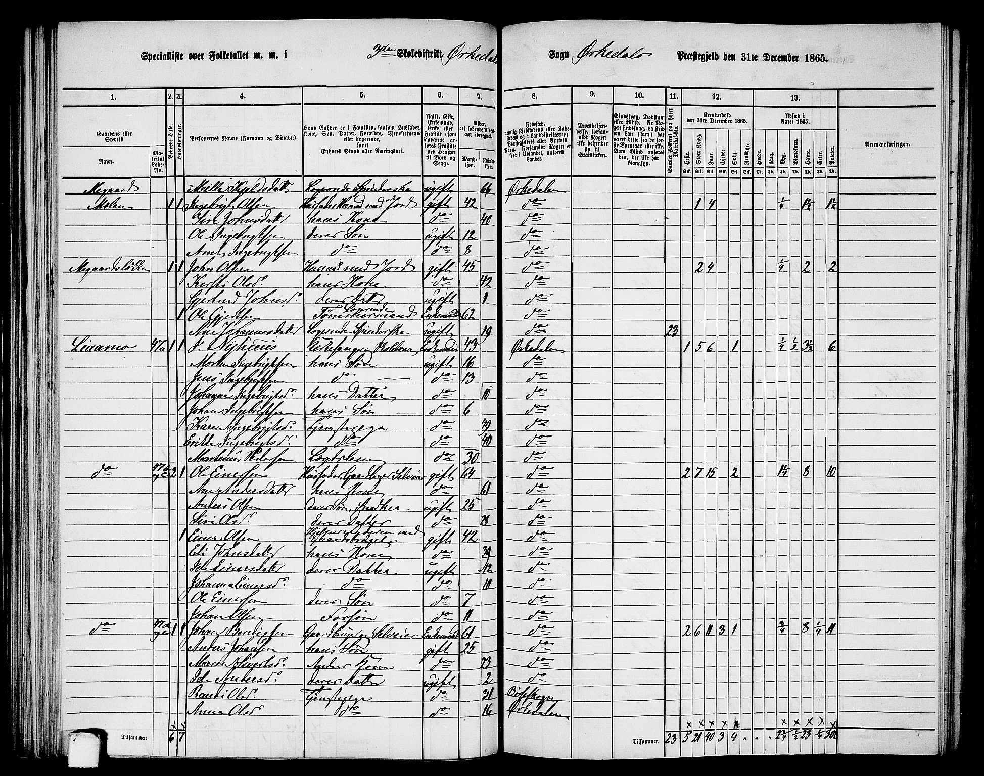 RA, 1865 census for Orkdal, 1865, p. 95