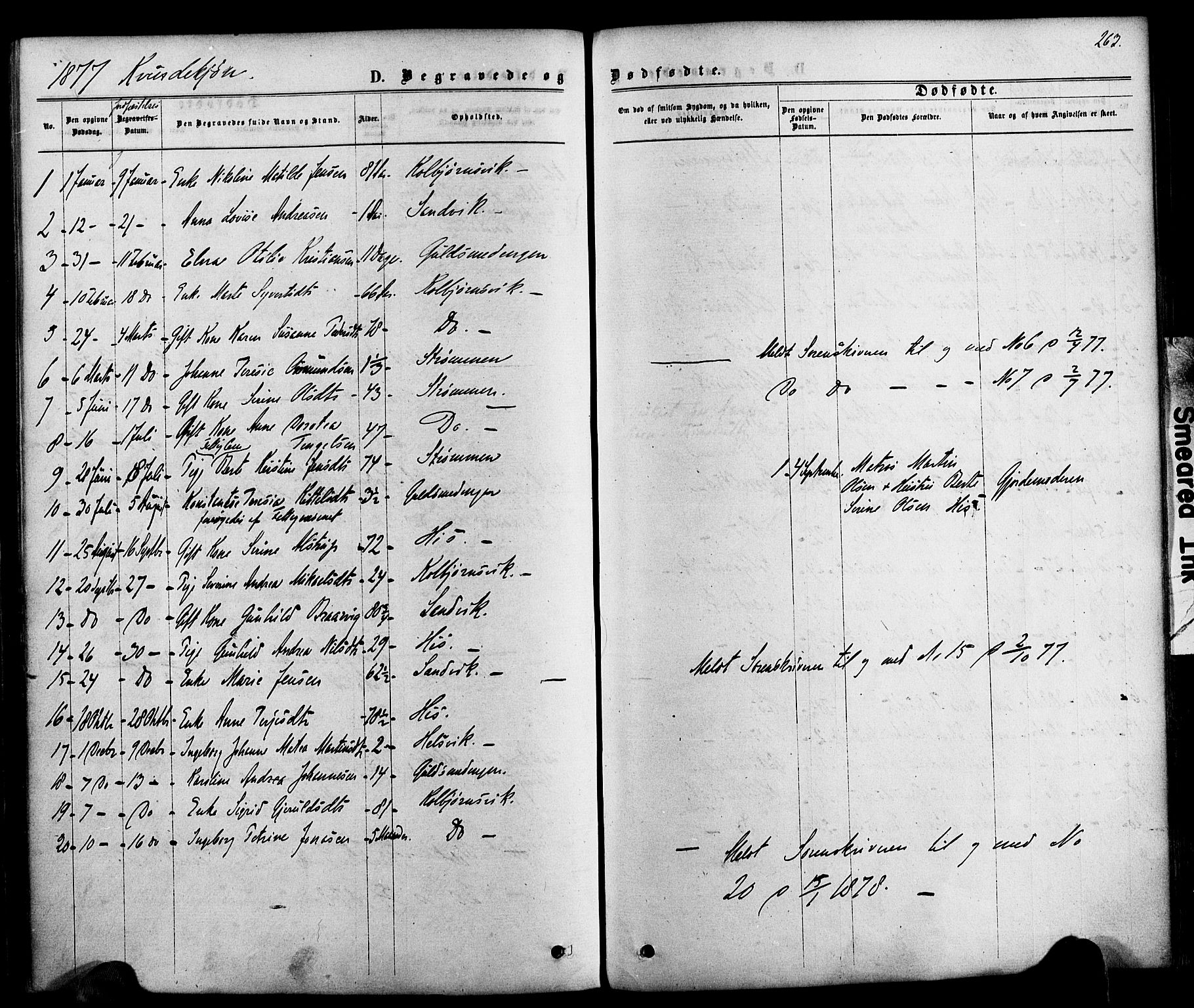 Hisøy sokneprestkontor, SAK/1111-0020/F/Fa/L0002: Parish register (official) no. A 2, 1872-1880, p. 263