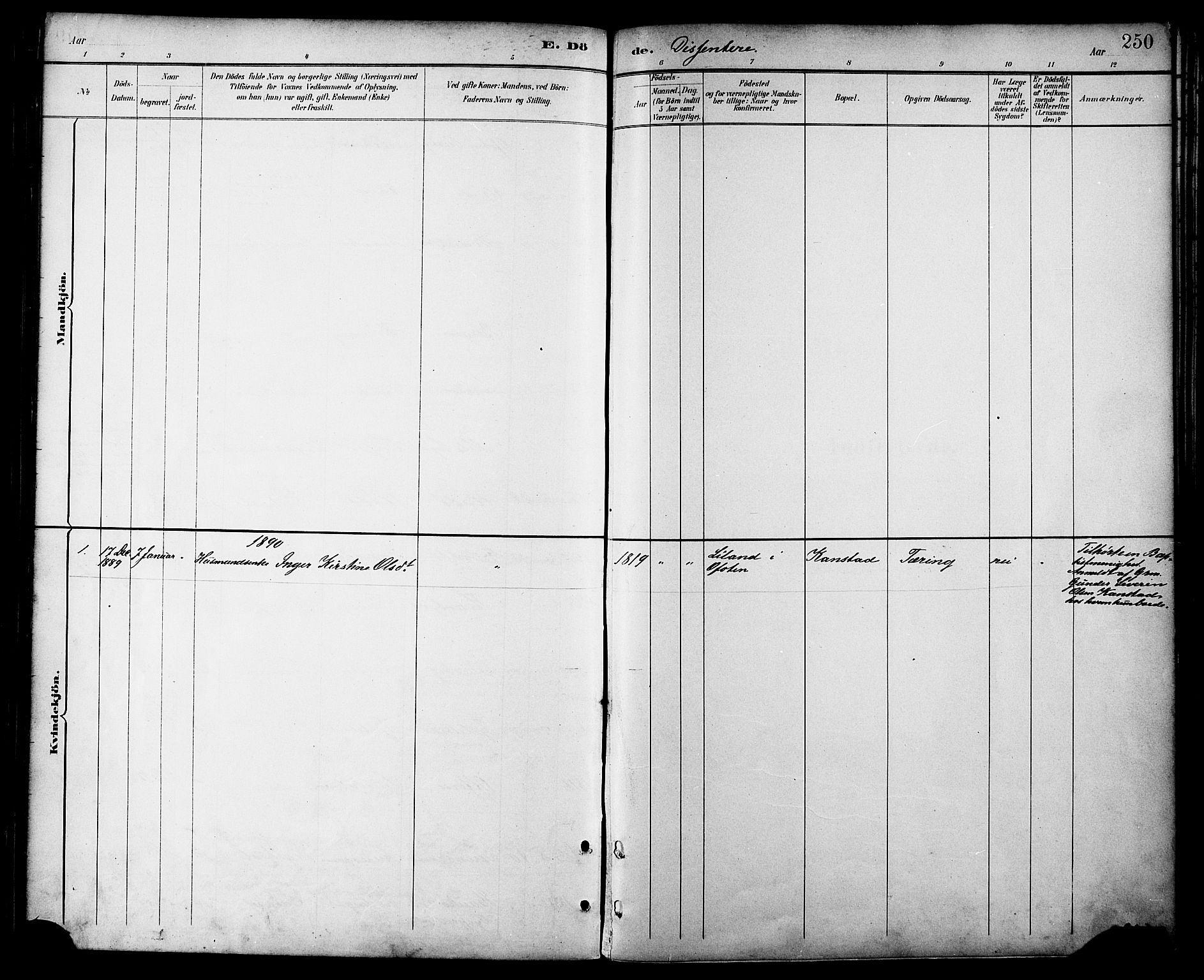 Ministerialprotokoller, klokkerbøker og fødselsregistre - Nordland, AV/SAT-A-1459/872/L1035: Parish register (official) no. 872A10, 1884-1896, p. 250
