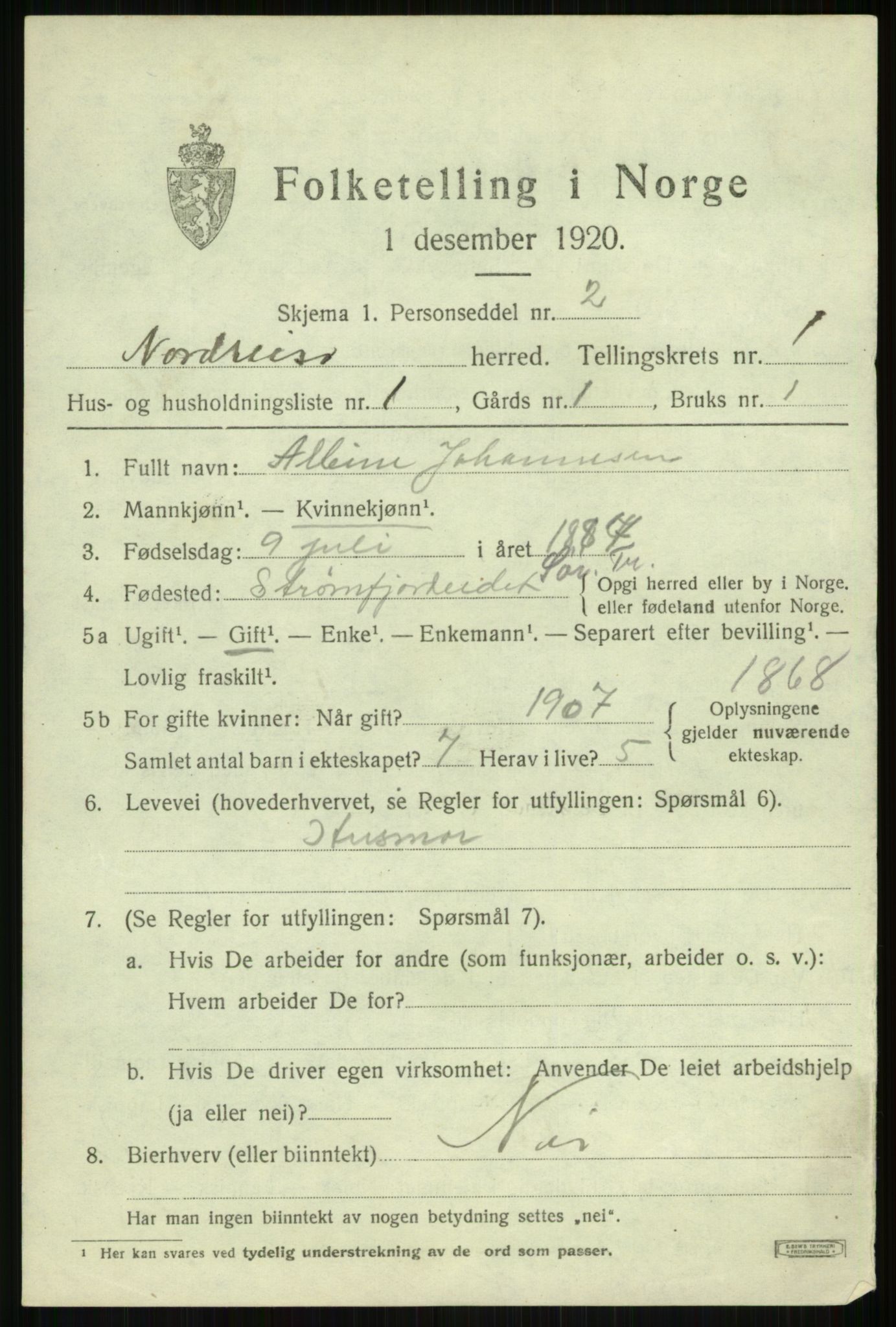 SATØ, 1920 census for Nordreisa, 1920, p. 613