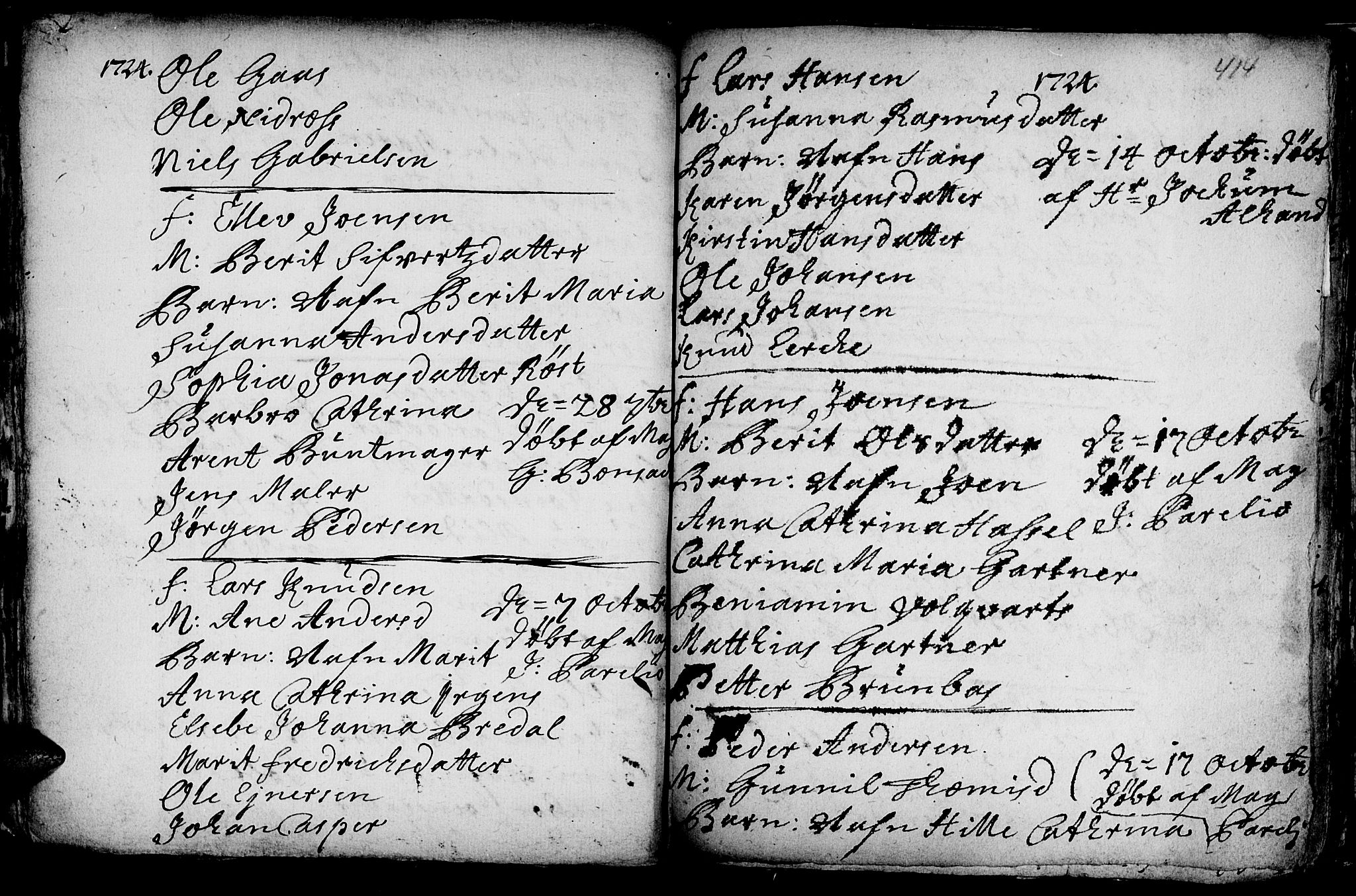 Ministerialprotokoller, klokkerbøker og fødselsregistre - Sør-Trøndelag, AV/SAT-A-1456/601/L0035: Parish register (official) no. 601A03, 1713-1728, p. 414a