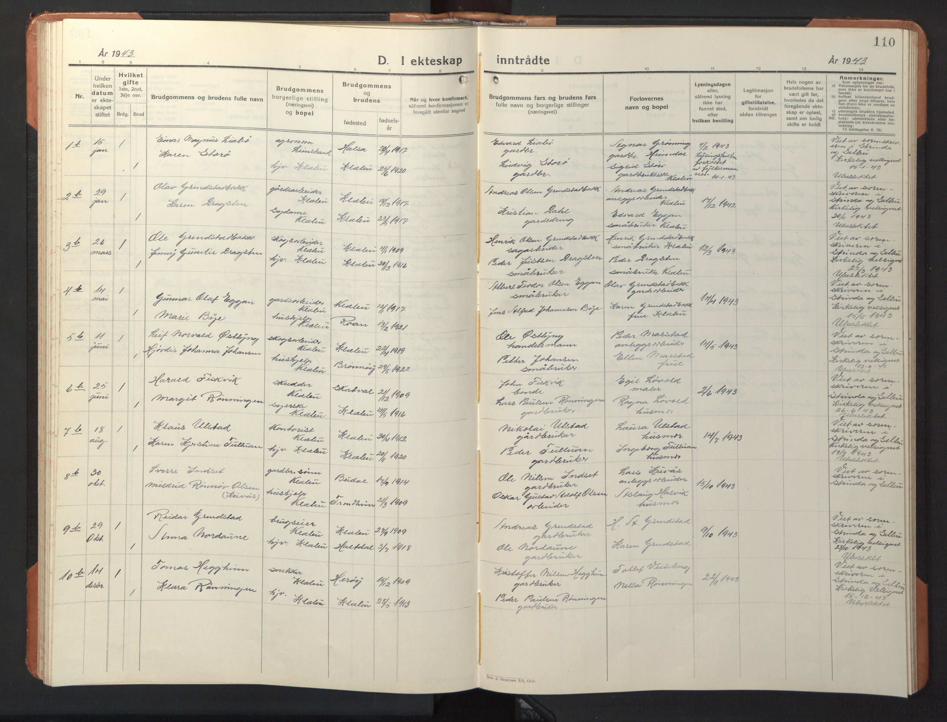 Ministerialprotokoller, klokkerbøker og fødselsregistre - Sør-Trøndelag, SAT/A-1456/618/L0454: Parish register (copy) no. 618C05, 1926-1946, p. 110