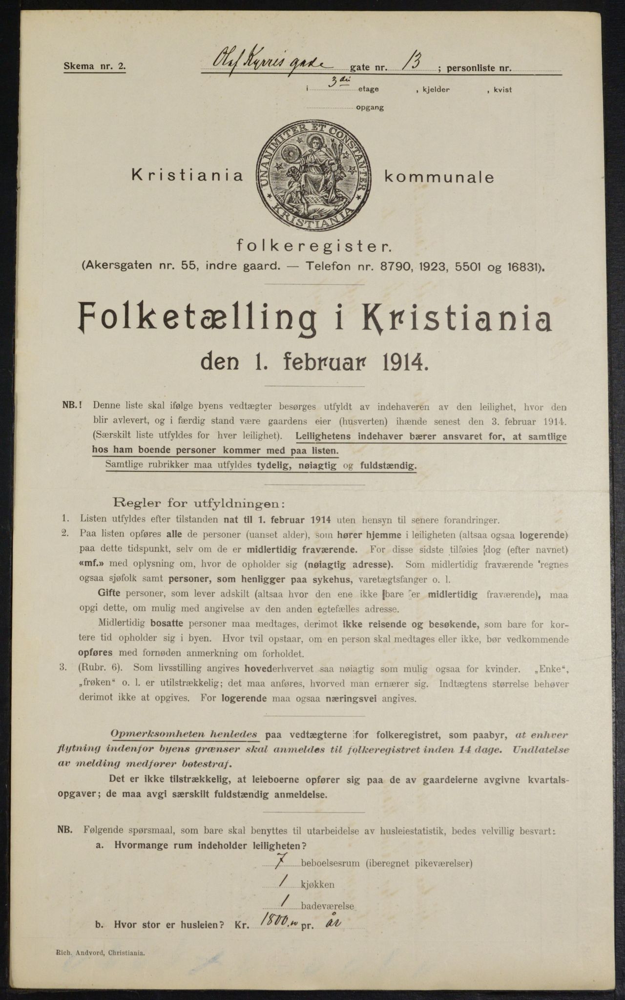 OBA, Municipal Census 1914 for Kristiania, 1914, p. 75444