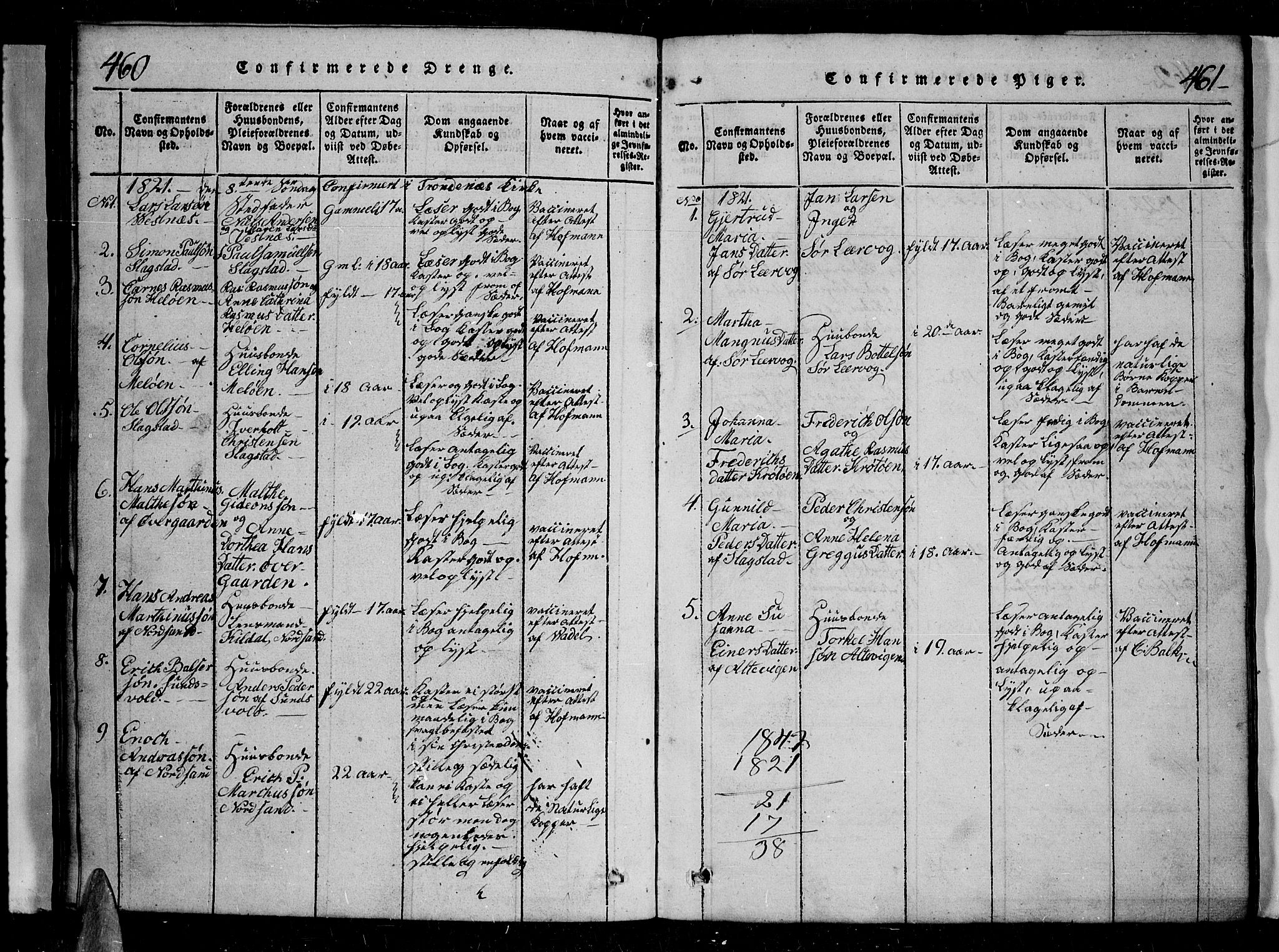 Trondenes sokneprestkontor, SATØ/S-1319/H/Hb/L0004klokker: Parish register (copy) no. 4, 1821-1839, p. 460-461