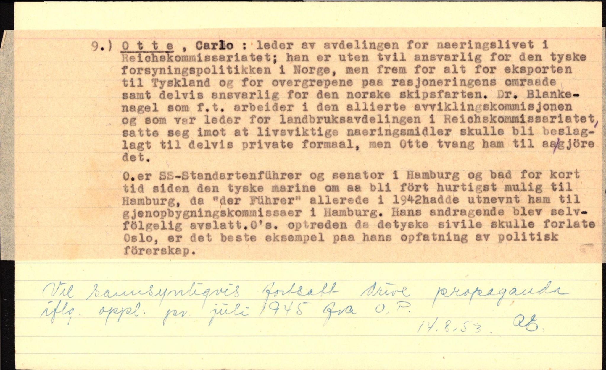 Forsvaret, Forsvarets overkommando II, AV/RA-RAFA-3915/D/Db/L0025: CI Questionaires. Tyske okkupasjonsstyrker i Norge. Tyskere., 1945-1946, p. 74