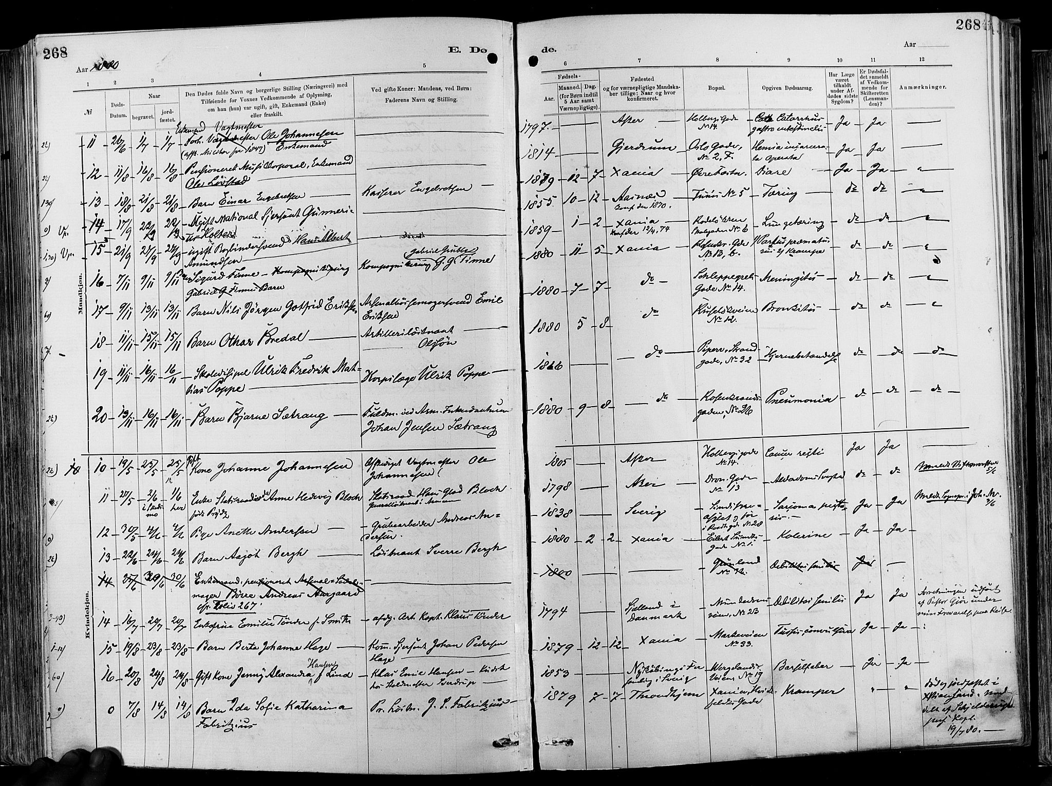 Garnisonsmenigheten Kirkebøker, SAO/A-10846/F/Fa/L0012: Parish register (official) no. 12, 1880-1893, p. 268