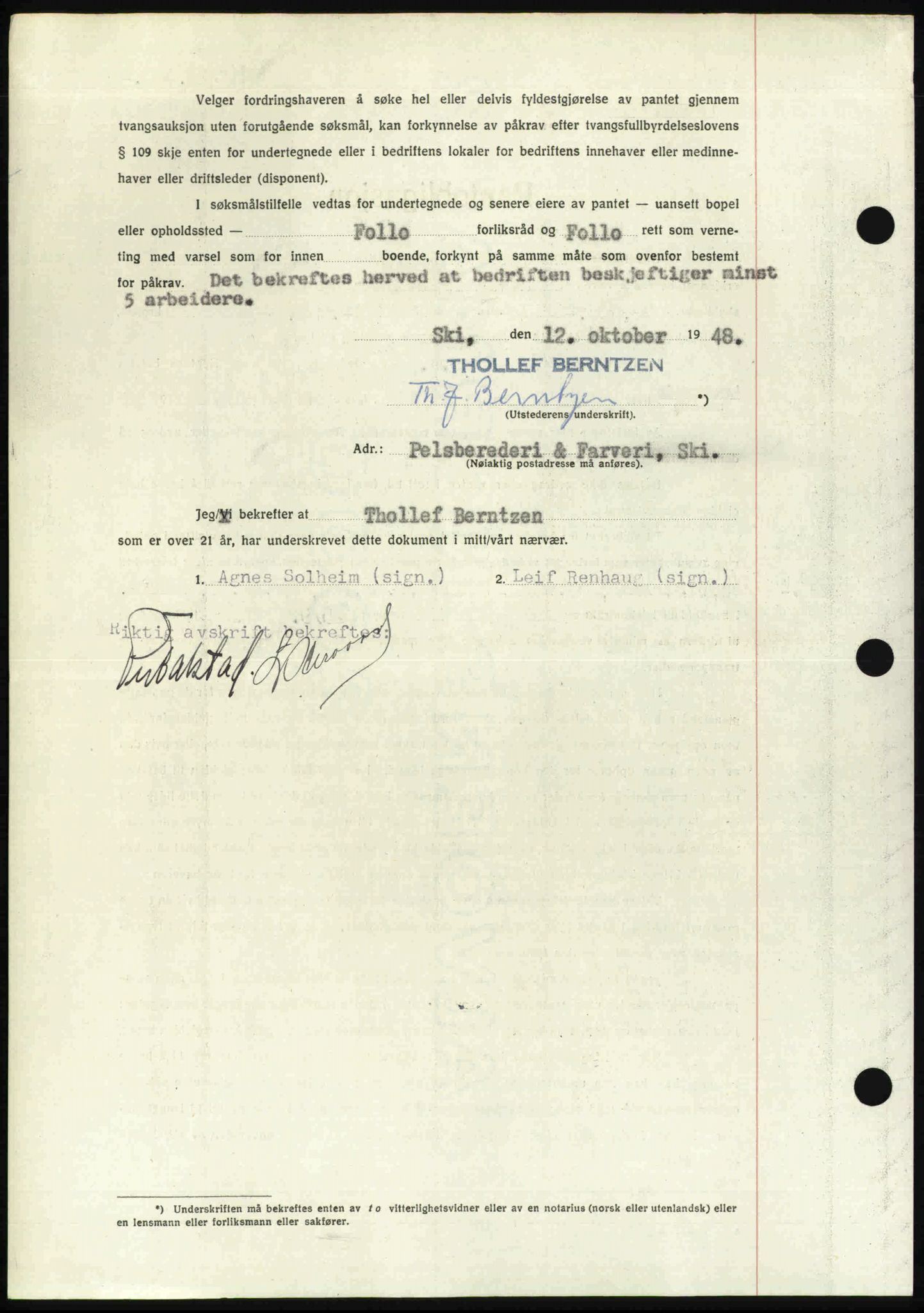 Follo sorenskriveri, AV/SAO-A-10274/G/Ga/Gaa/L0085: Mortgage book no. I 85, 1948-1948, Diary no: : 3933/1948