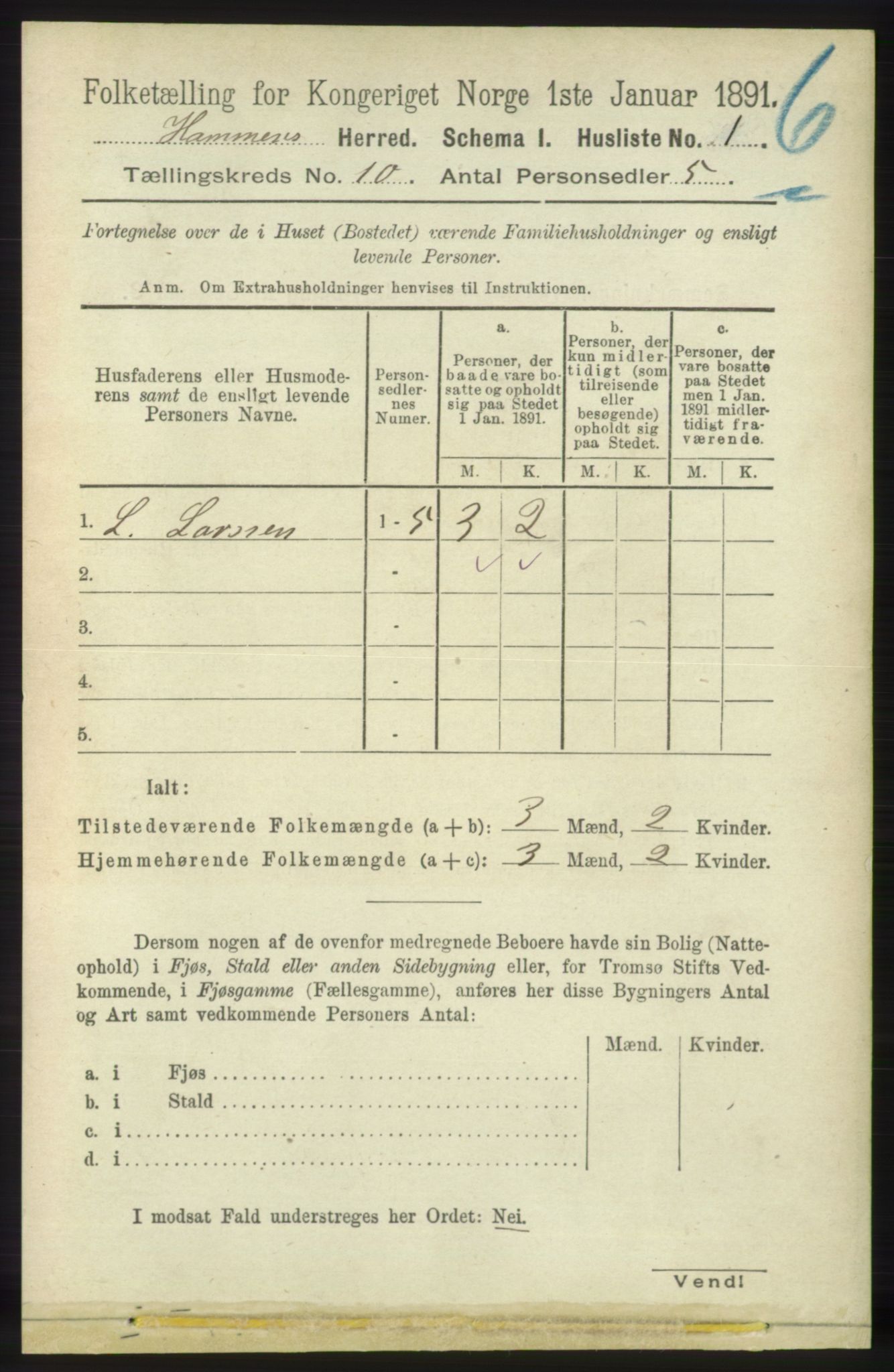 RA, 1891 census for 1254 Hamre, 1891, p. 3027
