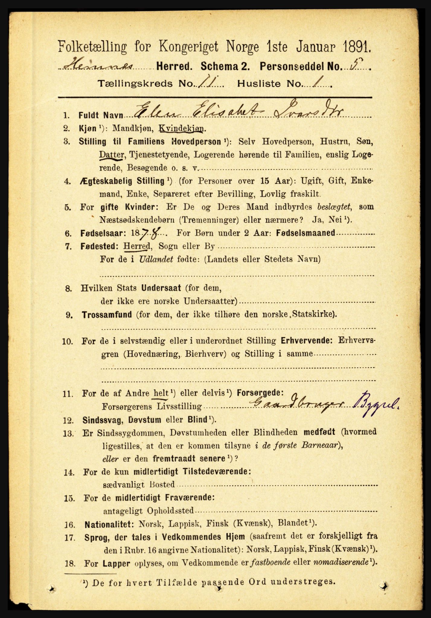 RA, 1891 census for 1832 Hemnes, 1891, p. 5308