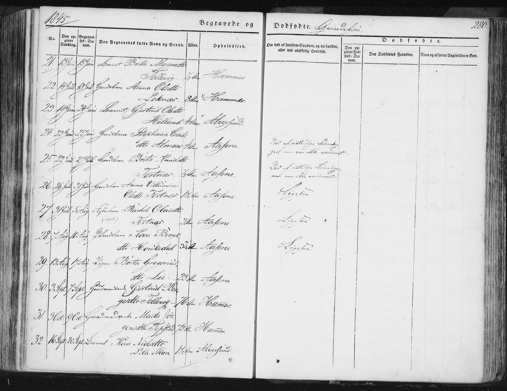 Hamre sokneprestembete, AV/SAB-A-75501/H/Ha/Haa/Haaa/L0012: Parish register (official) no. A 12, 1834-1845, p. 280