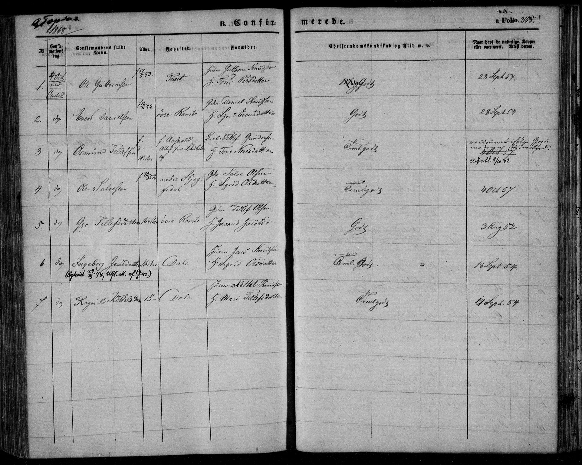 Åmli sokneprestkontor, AV/SAK-1111-0050/F/Fa/Fac/L0008: Parish register (official) no. A 8, 1852-1869, p. 385