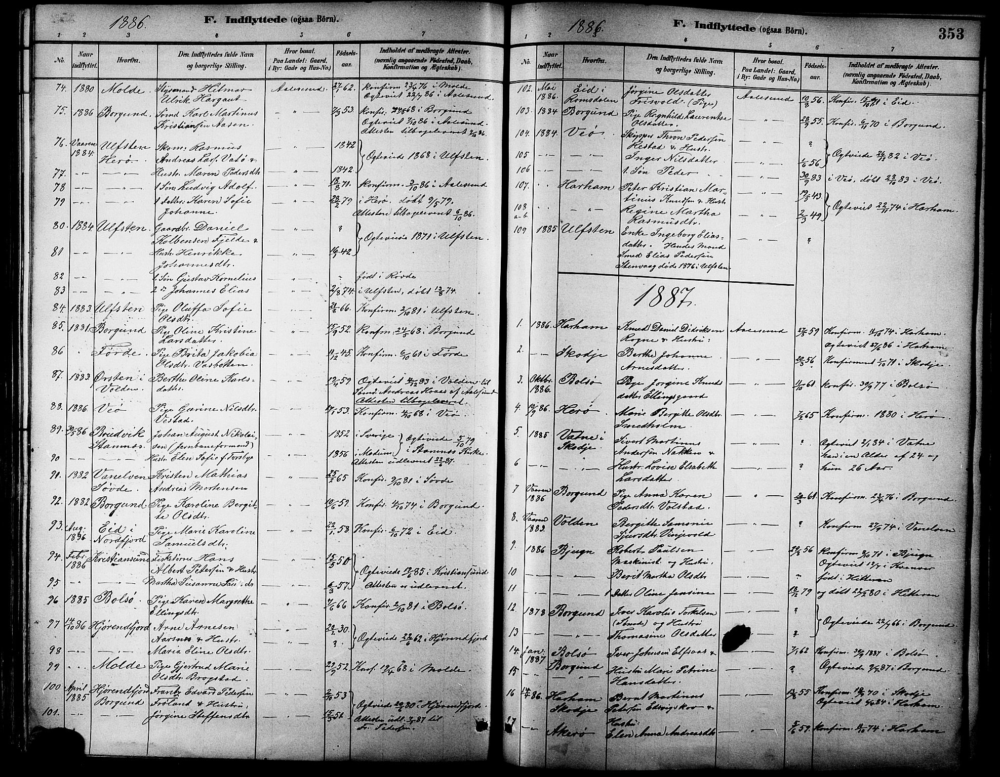 Ministerialprotokoller, klokkerbøker og fødselsregistre - Møre og Romsdal, SAT/A-1454/529/L0455: Parish register (official) no. 529A05, 1885-1893, p. 353
