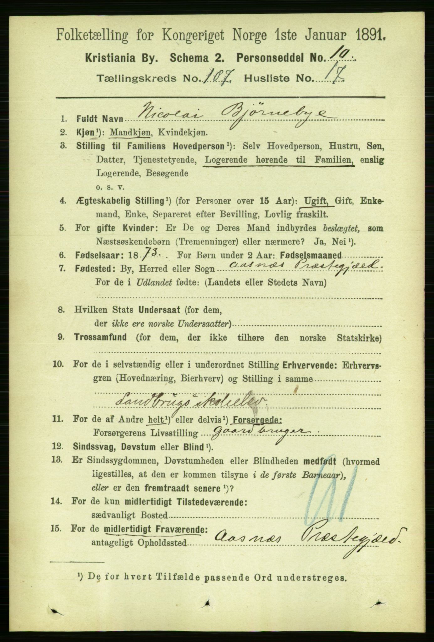 RA, 1891 census for 0301 Kristiania, 1891, p. 54949