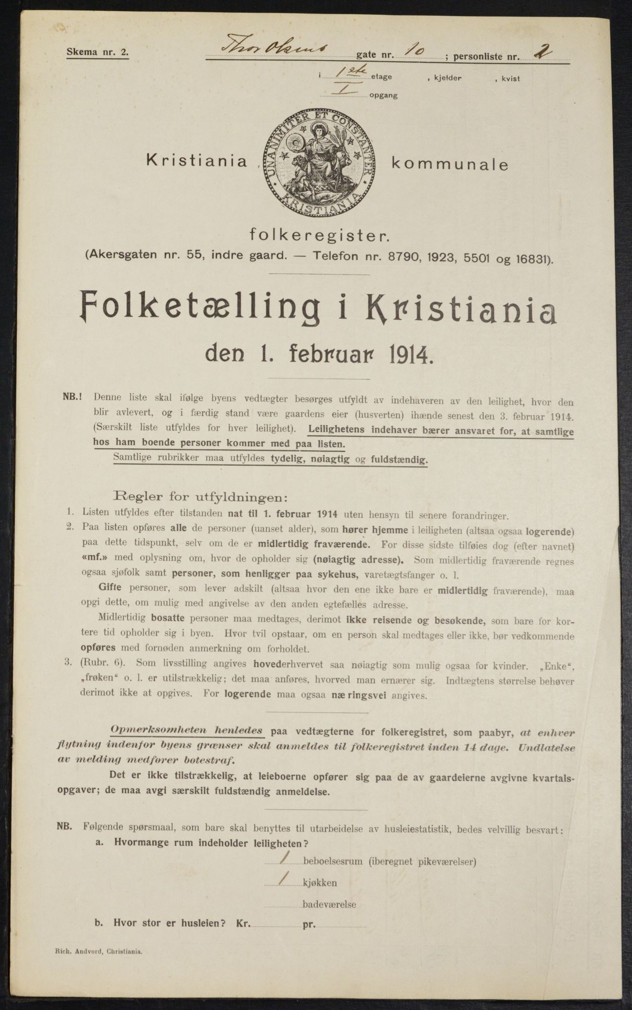 OBA, Municipal Census 1914 for Kristiania, 1914, p. 110418