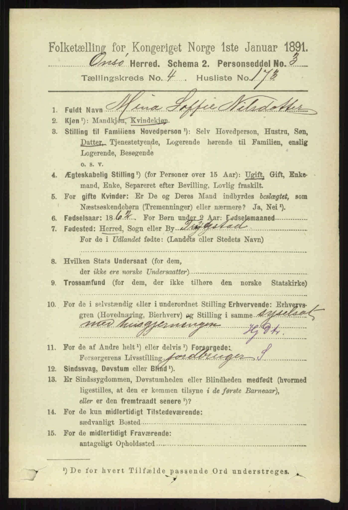 RA, 1891 census for 0134 Onsøy, 1891, p. 3698