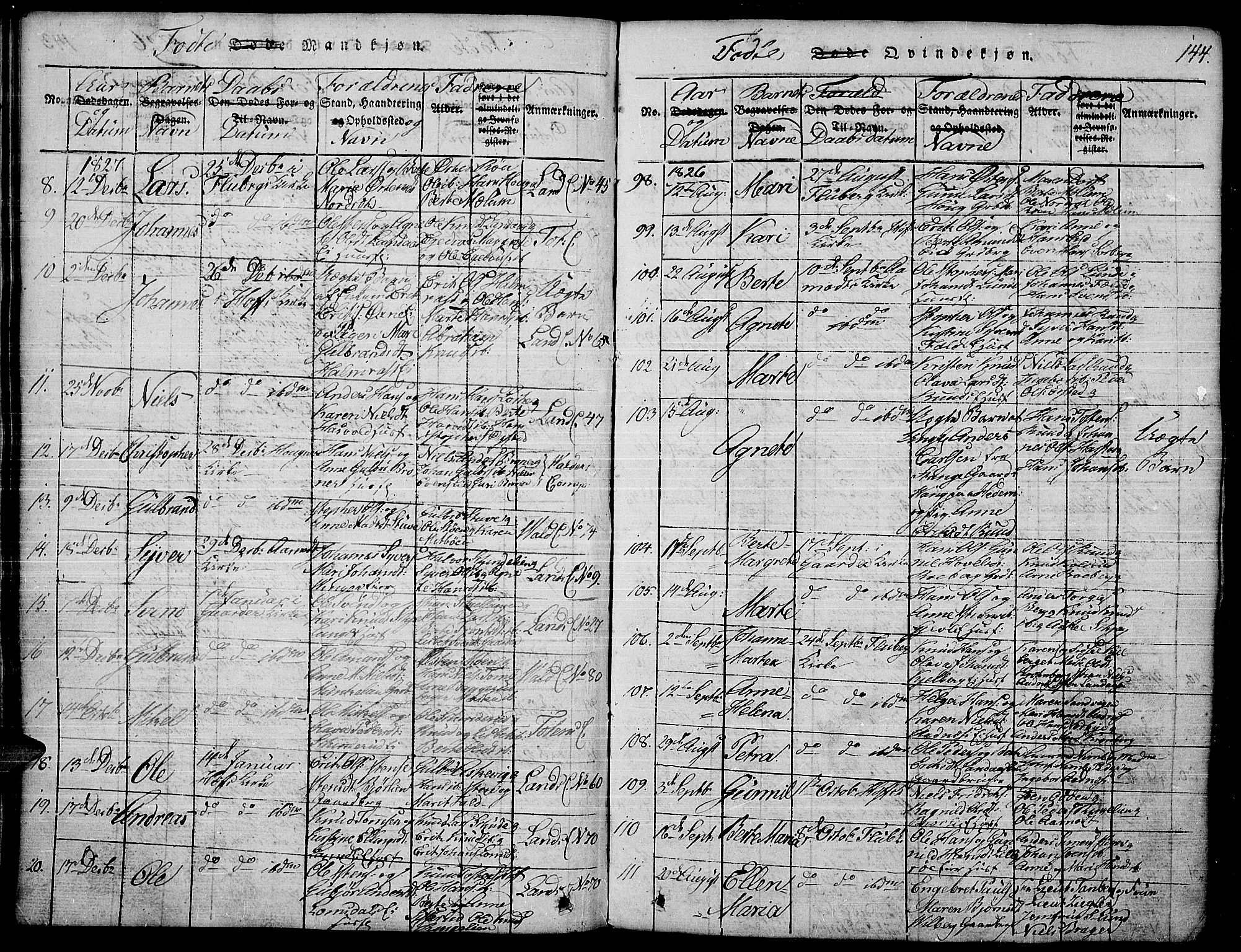 Land prestekontor, AV/SAH-PREST-120/H/Ha/Hab/L0001: Parish register (copy) no. 1, 1814-1833, p. 144