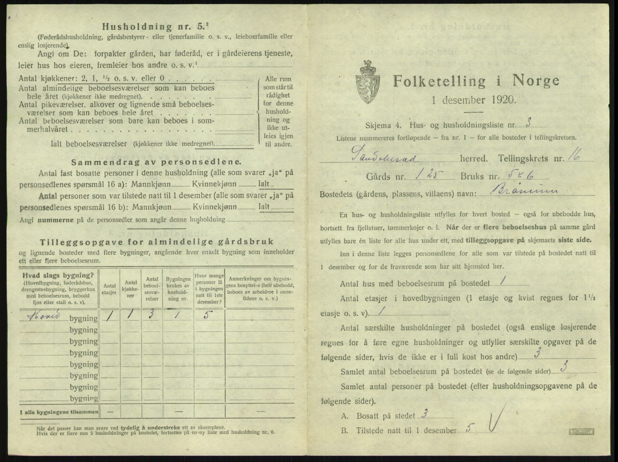SAKO, 1920 census for Sandeherred, 1920, p. 3582