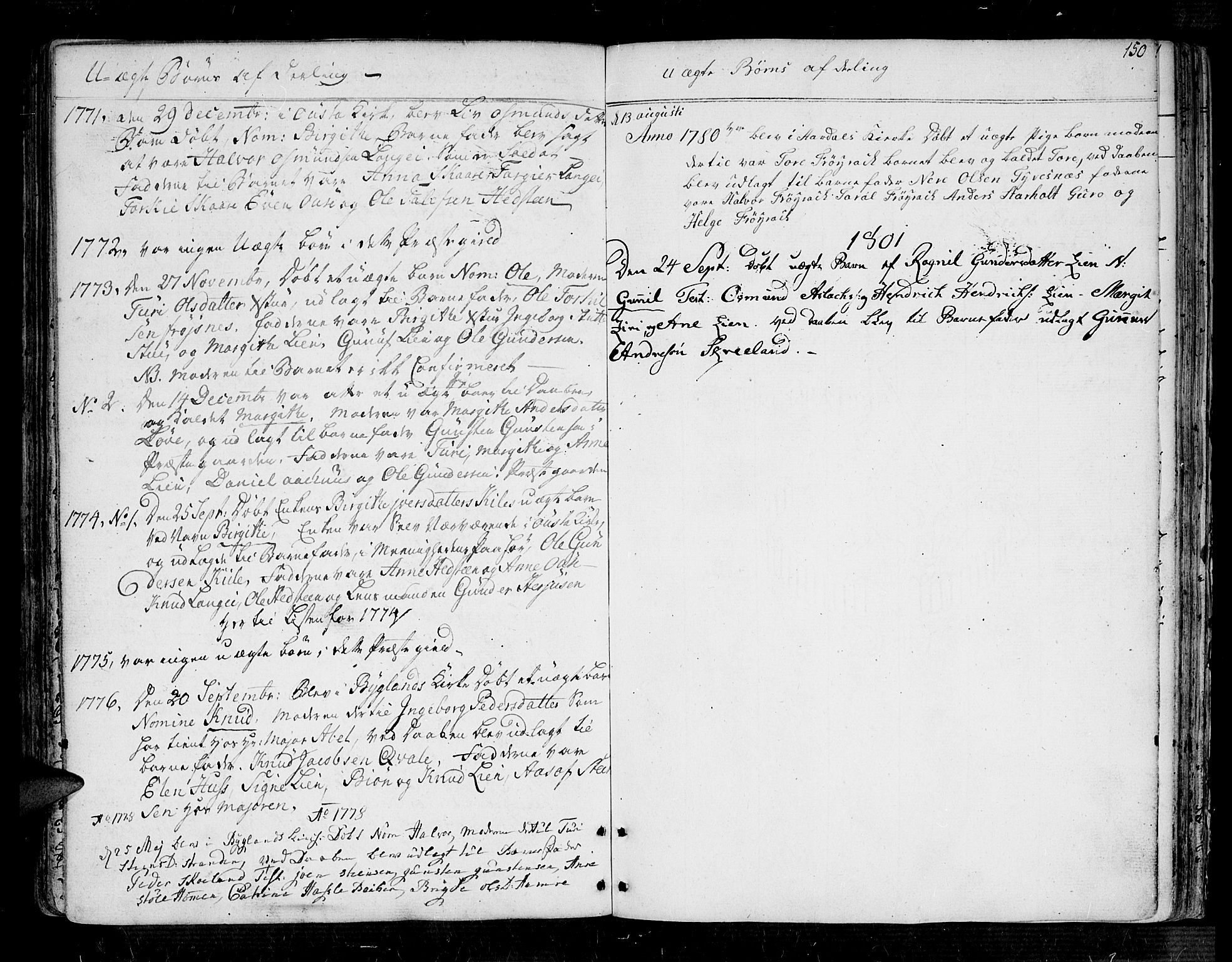Bygland sokneprestkontor, SAK/1111-0006/F/Fa/Fab/L0002: Parish register (official) no. A 2, 1766-1816, p. 150