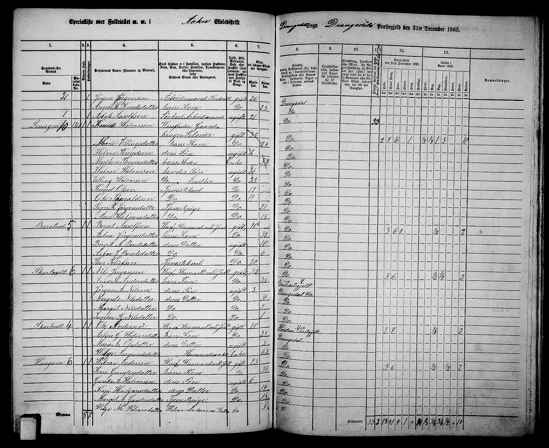 RA, 1865 census for Drangedal, 1865, p. 92