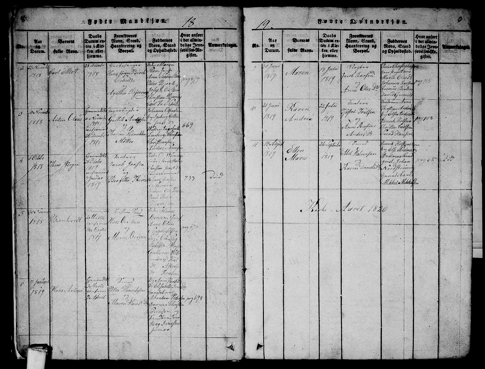 Larvik kirkebøker, SAKO/A-352/G/Gb/L0001: Parish register (copy) no. II 1, 1818-1843, p. 8-9