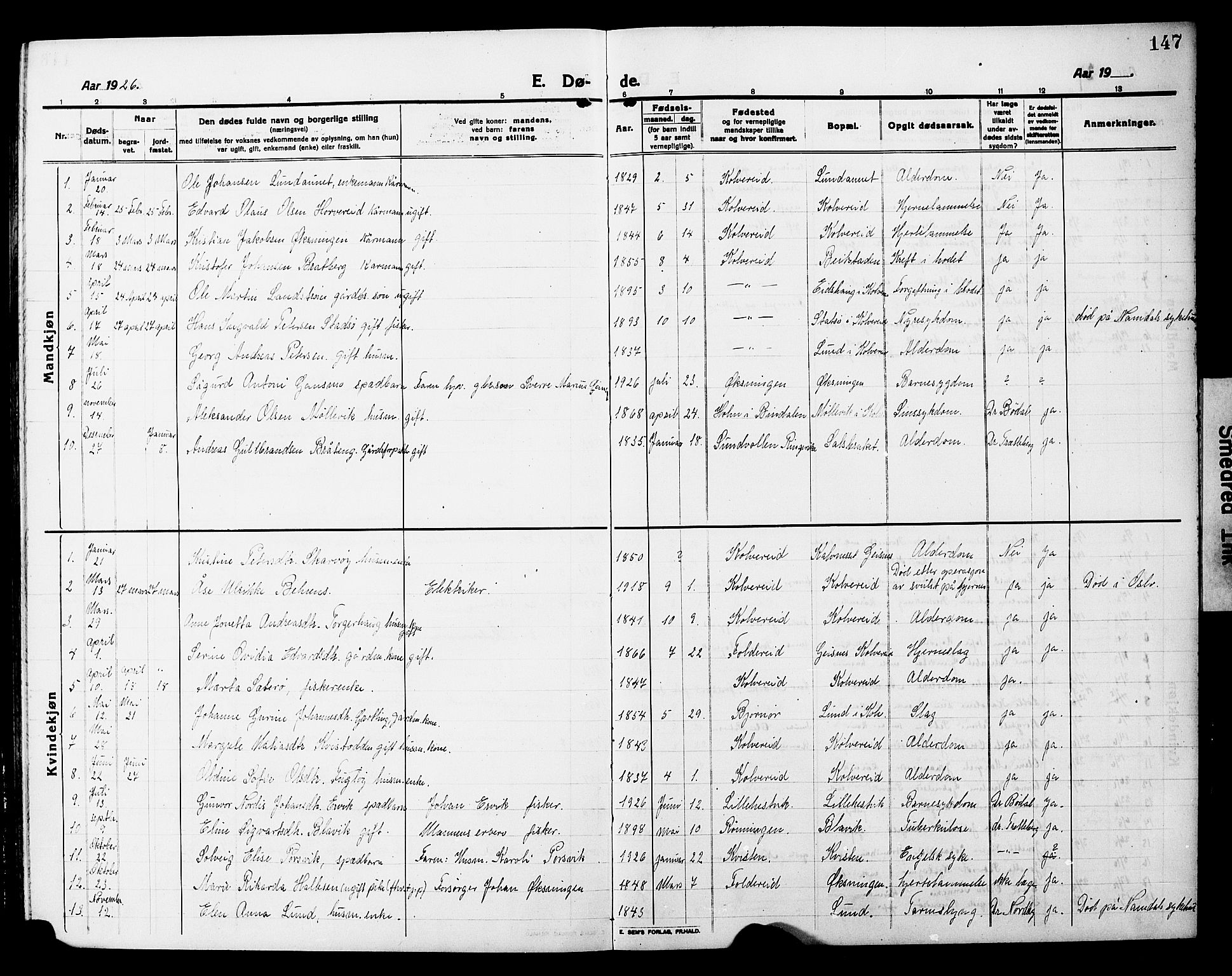 Ministerialprotokoller, klokkerbøker og fødselsregistre - Nord-Trøndelag, SAT/A-1458/780/L0653: Parish register (copy) no. 780C05, 1911-1927, p. 147