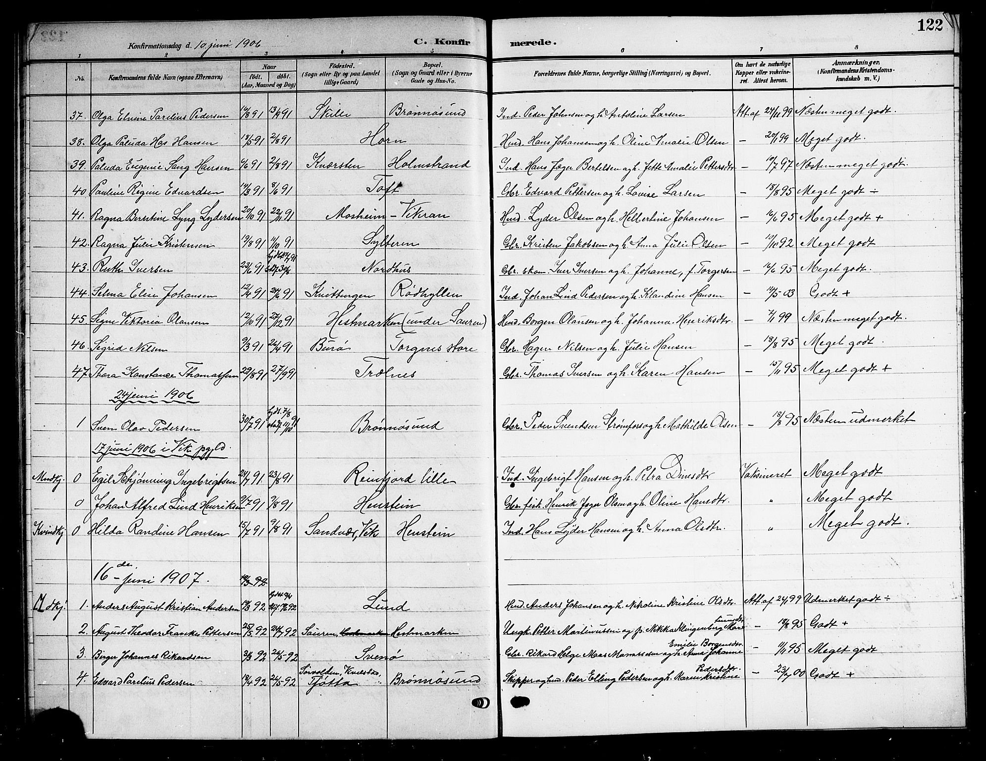 Ministerialprotokoller, klokkerbøker og fødselsregistre - Nordland, SAT/A-1459/813/L0214: Parish register (copy) no. 813C06, 1904-1917, p. 122