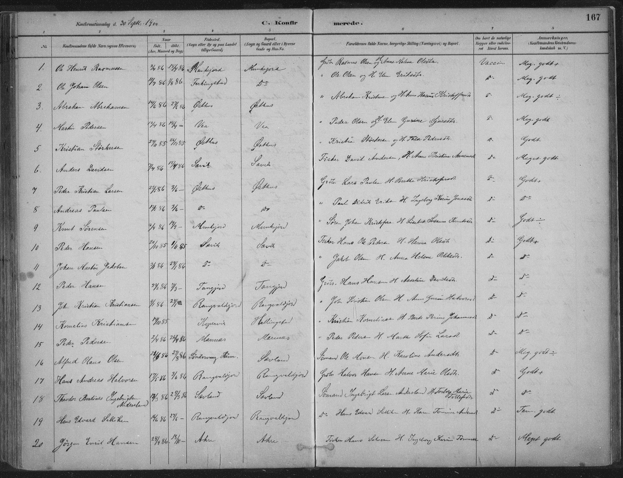 Kopervik sokneprestkontor, AV/SAST-A-101850/H/Ha/Haa/L0004: Parish register (official) no. A 4, 1882-1905, p. 167