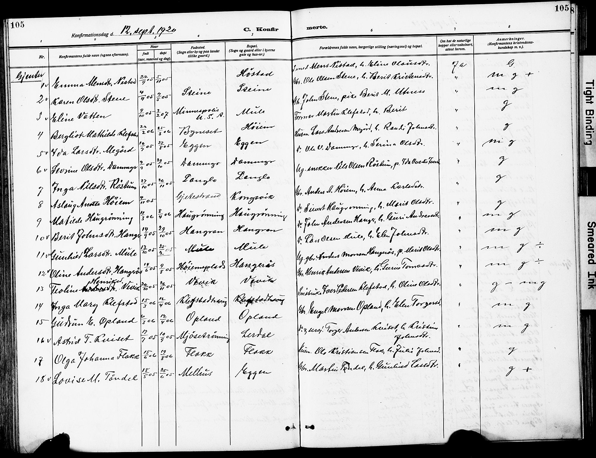 Ministerialprotokoller, klokkerbøker og fødselsregistre - Sør-Trøndelag, SAT/A-1456/612/L0388: Parish register (copy) no. 612C04, 1909-1929, p. 105