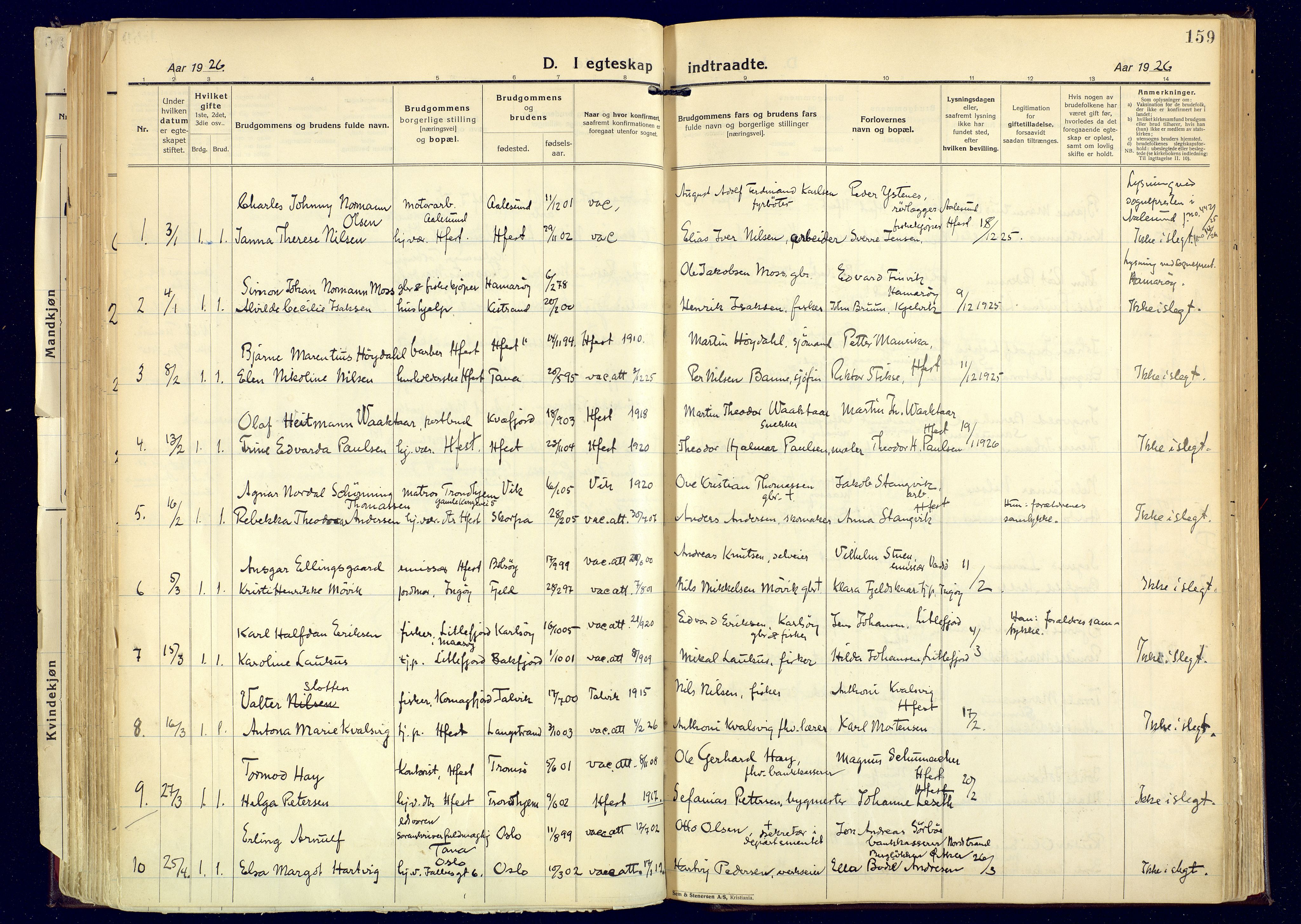 Hammerfest sokneprestkontor, AV/SATØ-S-1347/H/Ha/L0017.kirke: Parish register (official) no. 17, 1923-1933, p. 159