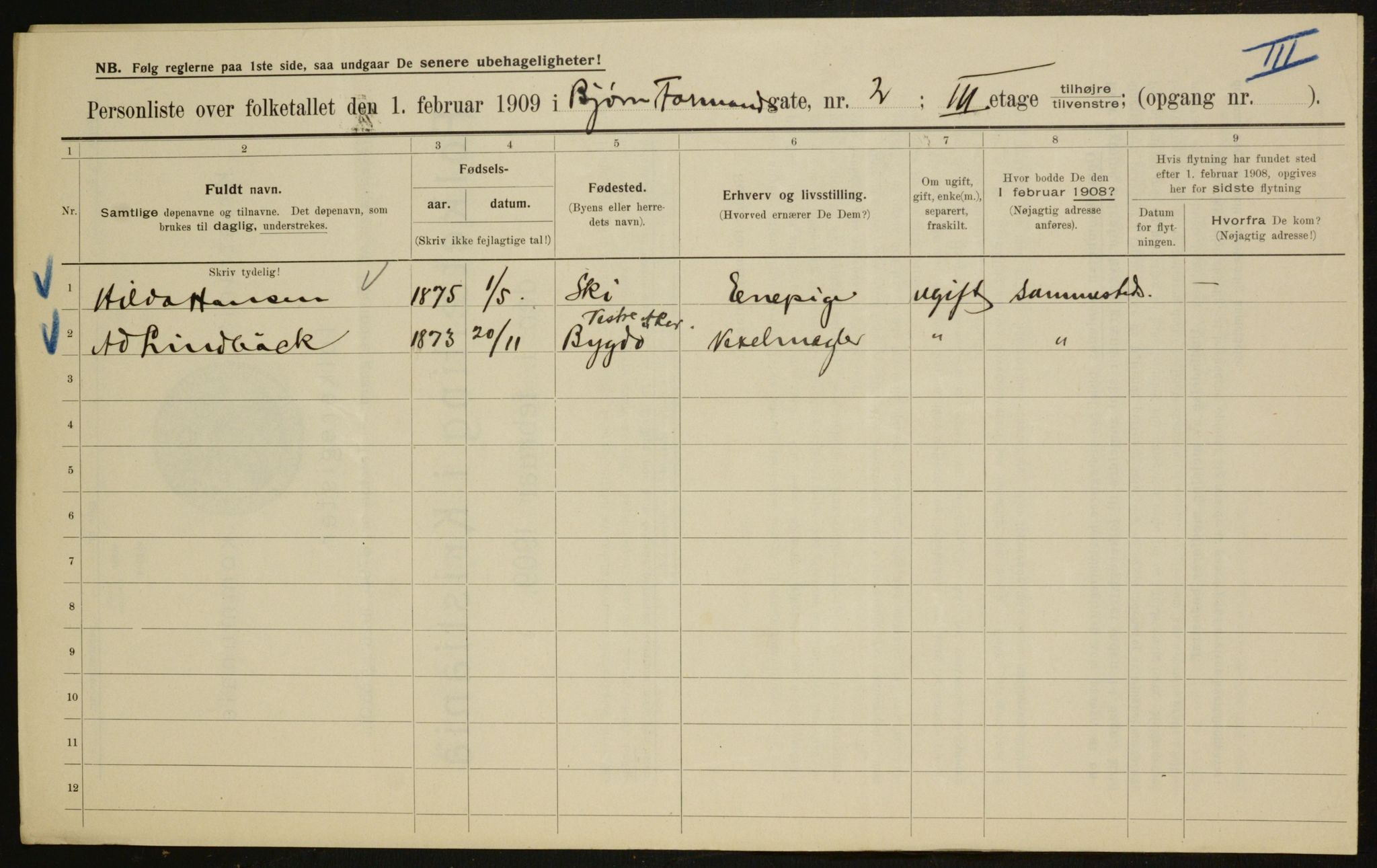 OBA, Municipal Census 1909 for Kristiania, 1909, p. 6147