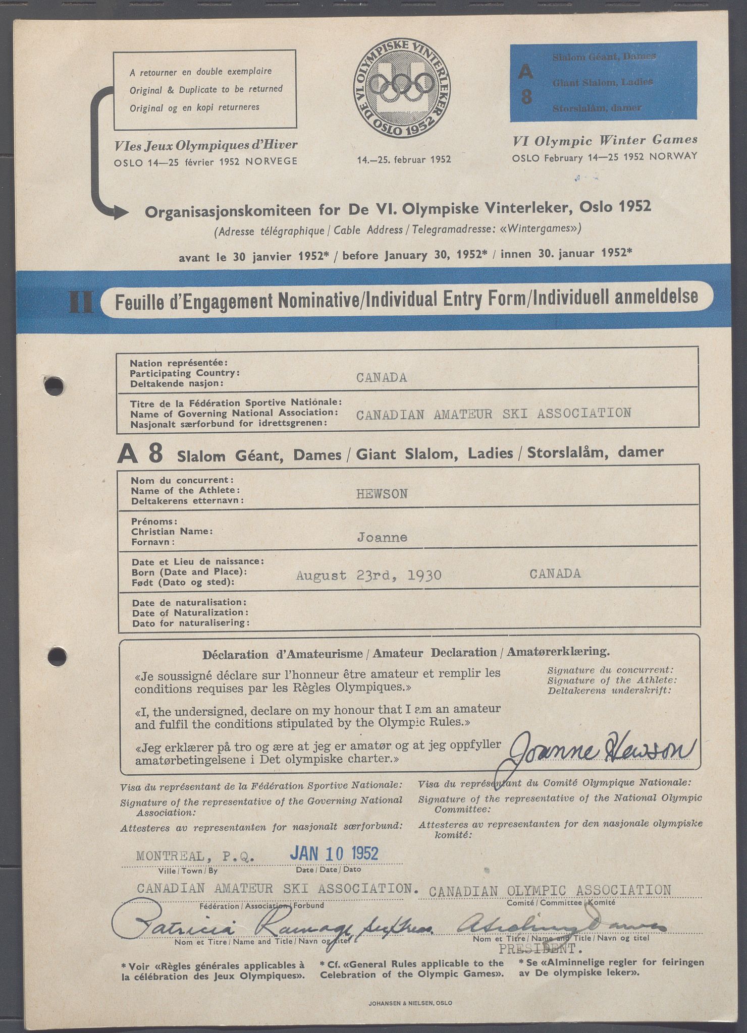 Organisasjonskomiteen for de VI. olympiske vinterleker, OBA/A-20130/H/Ha, 1951-1952, p. 536