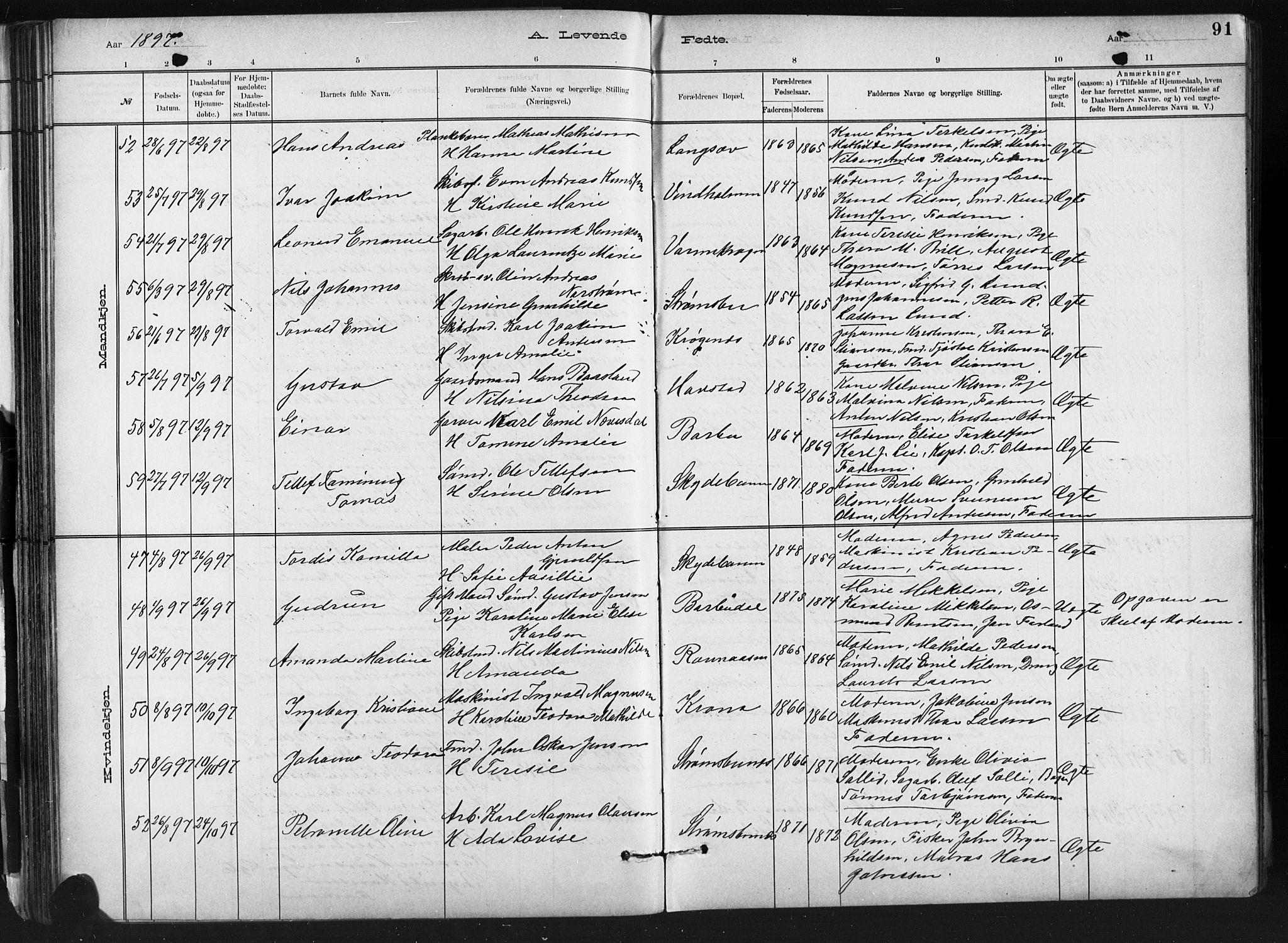 Barbu sokneprestkontor, SAK/1111-0003/F/Fb/L0002: Parish register (copy) no. B 2, 1890-1922, p. 91