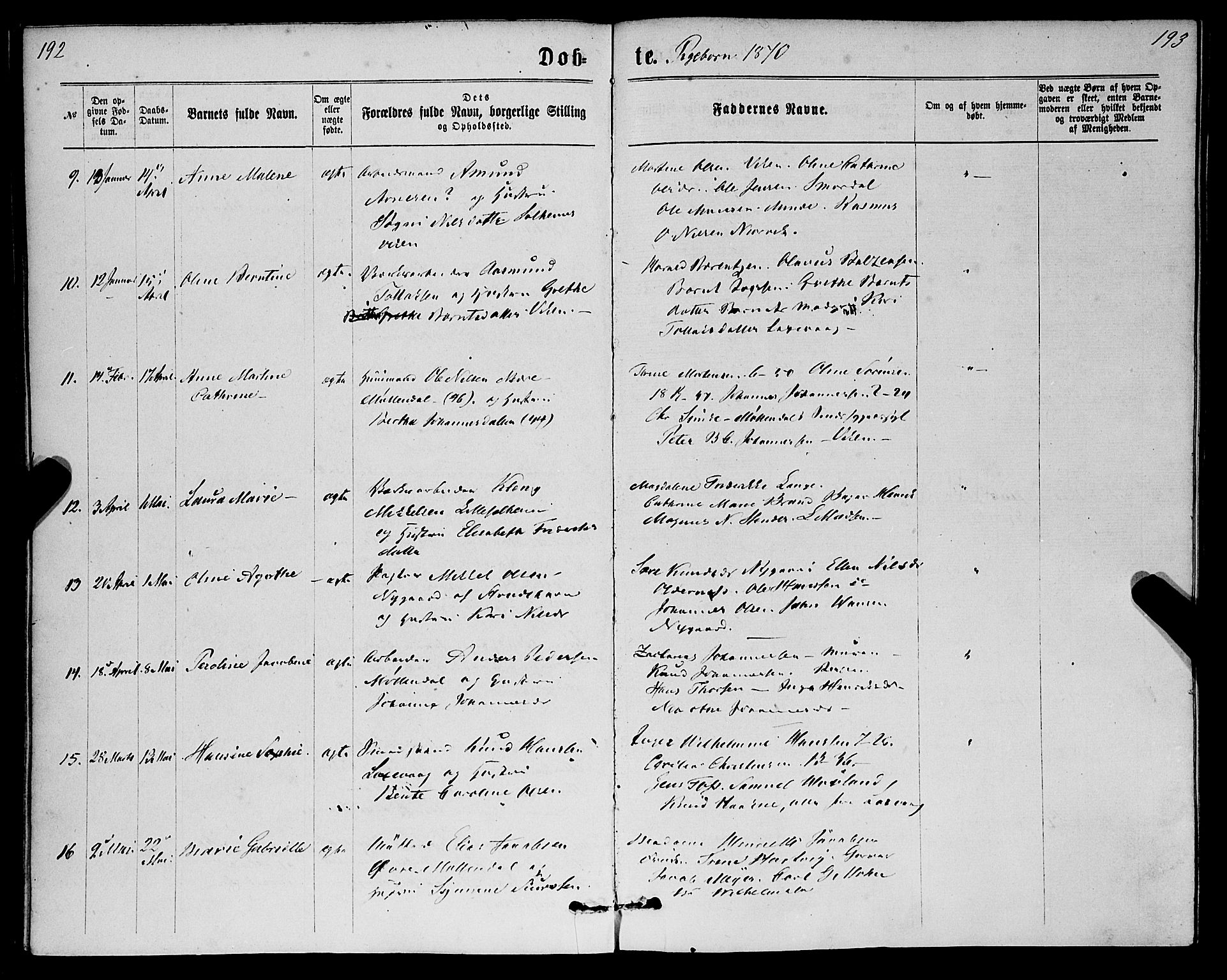 St. Jørgens hospital og Årstad sokneprestembete, AV/SAB-A-99934: Parish register (official) no. A 6, 1870-1878, p. 192-193