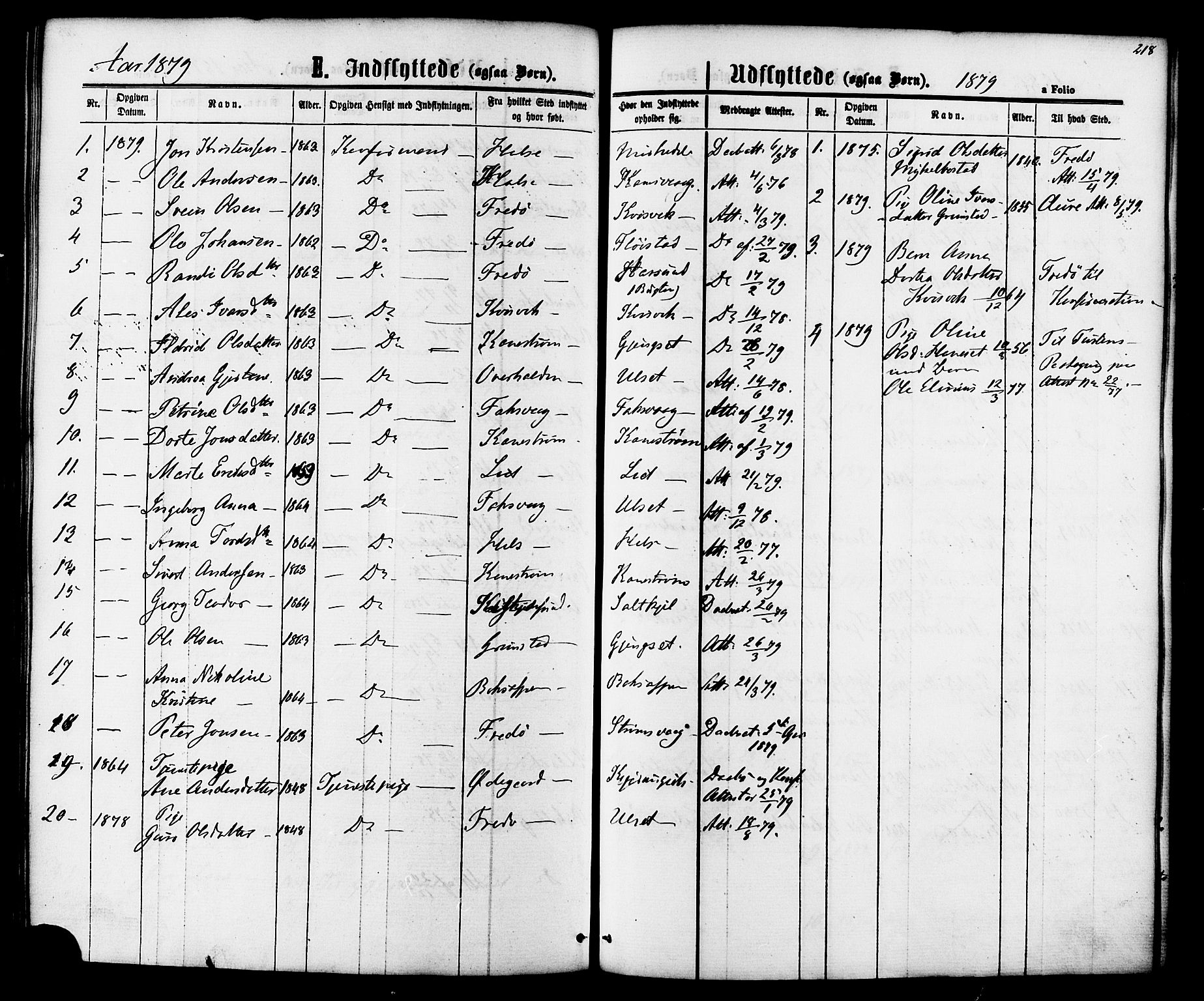 Ministerialprotokoller, klokkerbøker og fødselsregistre - Møre og Romsdal, AV/SAT-A-1454/587/L0999: Parish register (official) no. 587A01, 1864-1886, p. 218