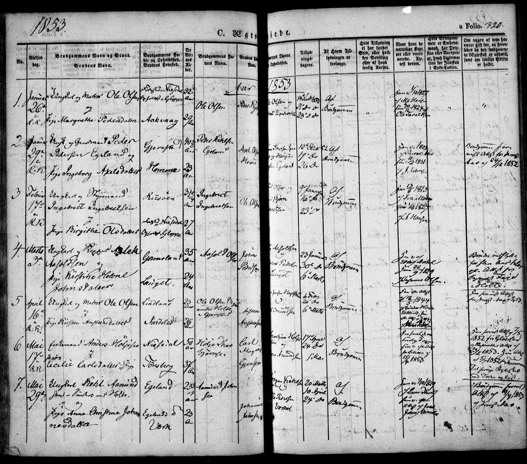 Søndeled sokneprestkontor, AV/SAK-1111-0038/F/Fa/L0002: Parish register (official) no. A 2, 1839-1860, p. 320