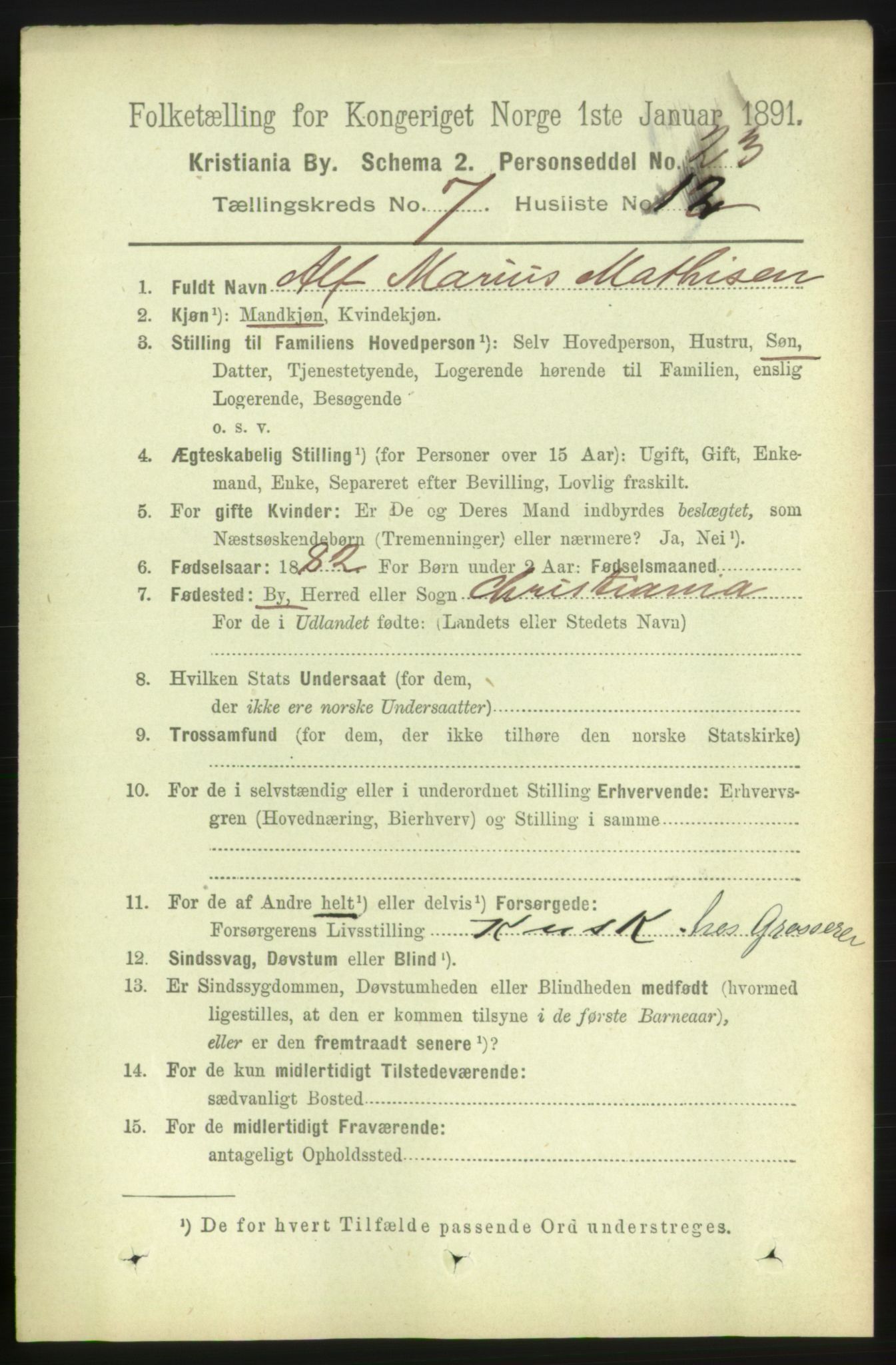 RA, 1891 census for 0301 Kristiania, 1891, p. 2908