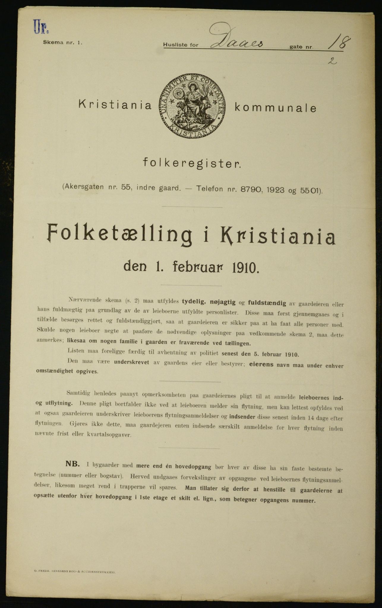 OBA, Municipal Census 1910 for Kristiania, 1910, p. 17106