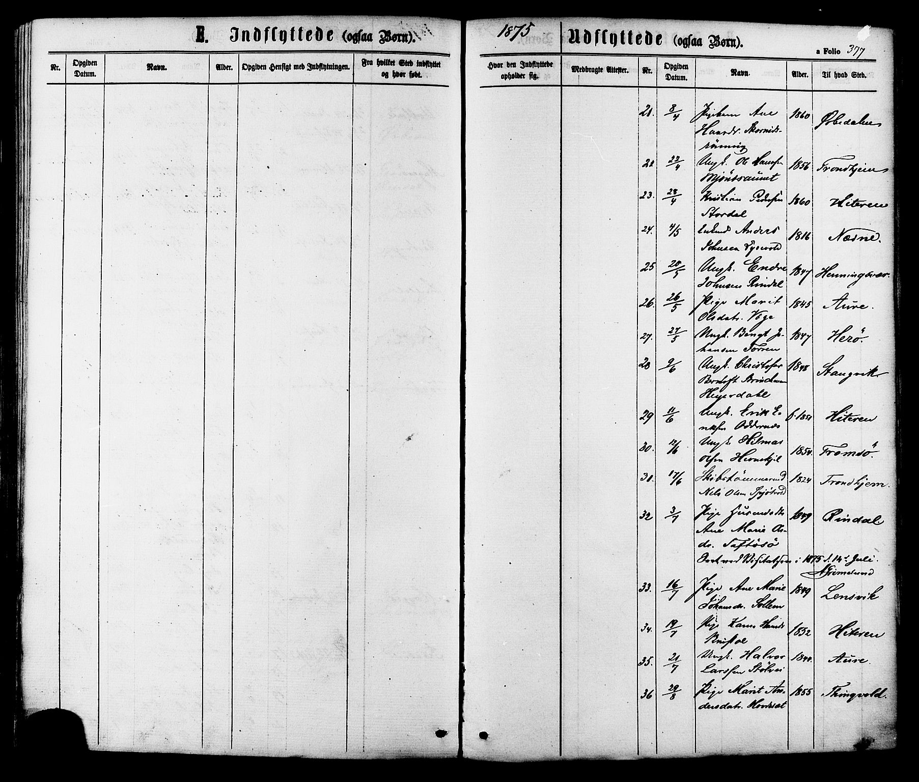 Ministerialprotokoller, klokkerbøker og fødselsregistre - Sør-Trøndelag, SAT/A-1456/630/L0495: Parish register (official) no. 630A08, 1868-1878, p. 377