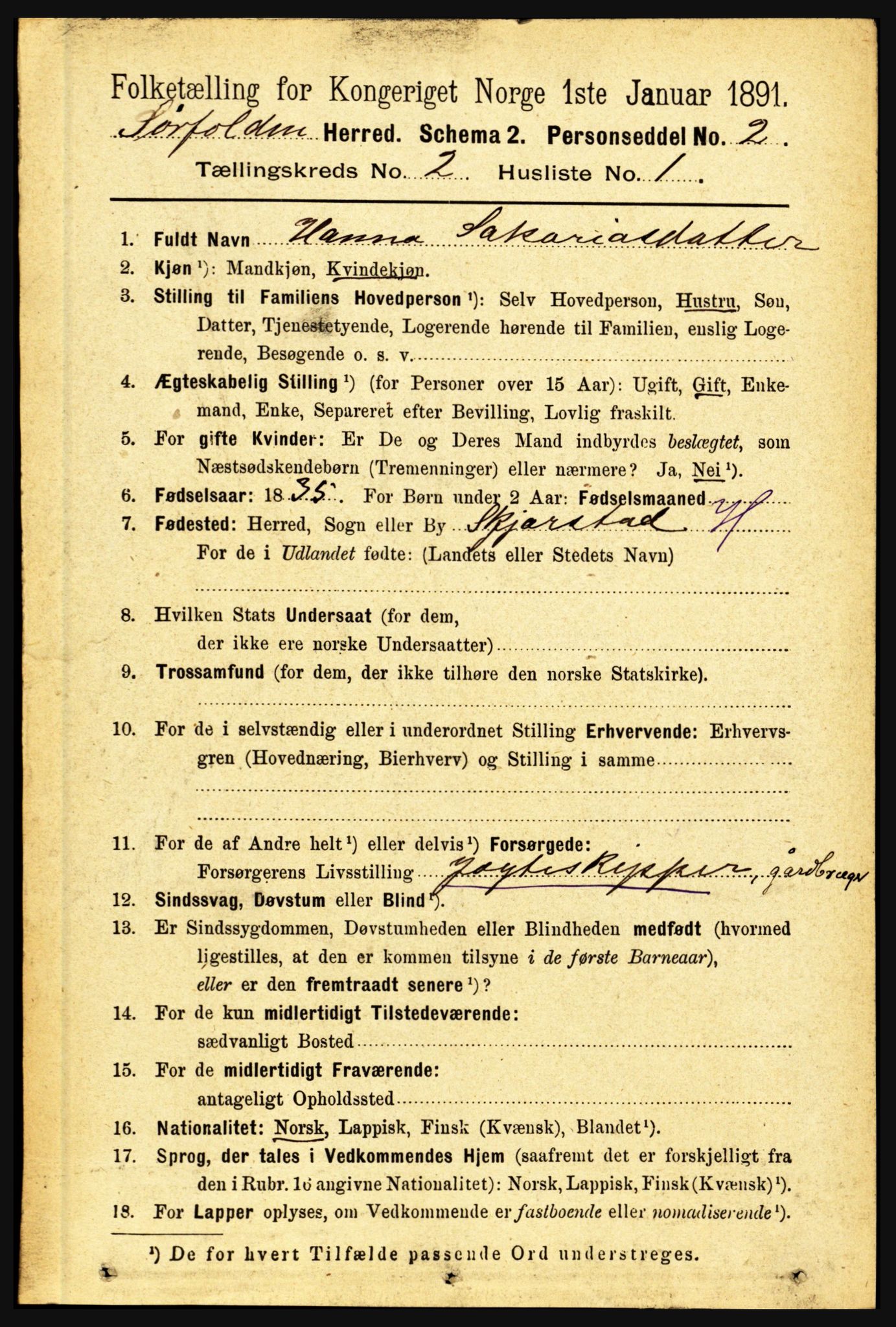 RA, 1891 census for 1845 Sørfold, 1891, p. 203