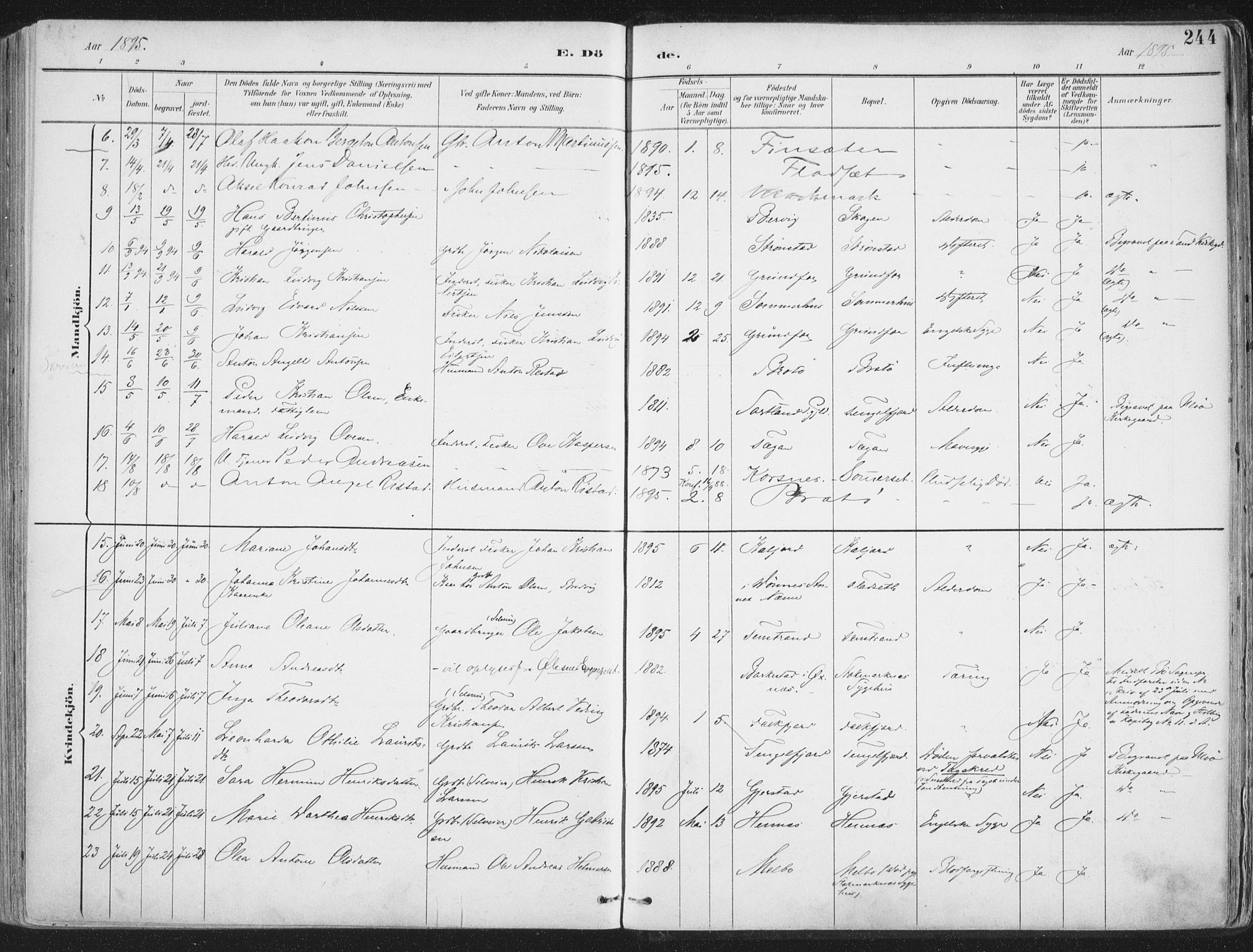 Ministerialprotokoller, klokkerbøker og fødselsregistre - Nordland, SAT/A-1459/888/L1246: Parish register (official) no. 888A12, 1891-1903, p. 244