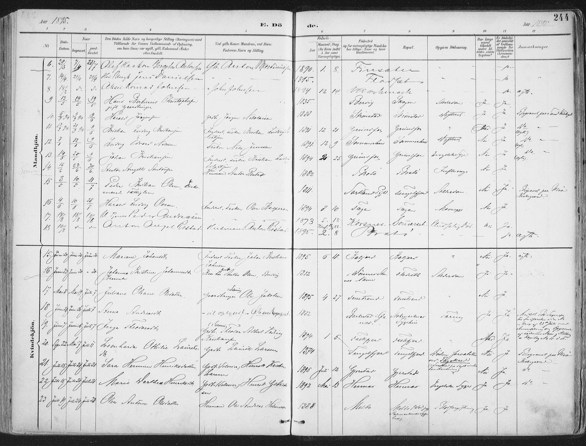 Ministerialprotokoller, klokkerbøker og fødselsregistre - Nordland, AV/SAT-A-1459/888/L1246: Parish register (official) no. 888A12, 1891-1903, p. 244