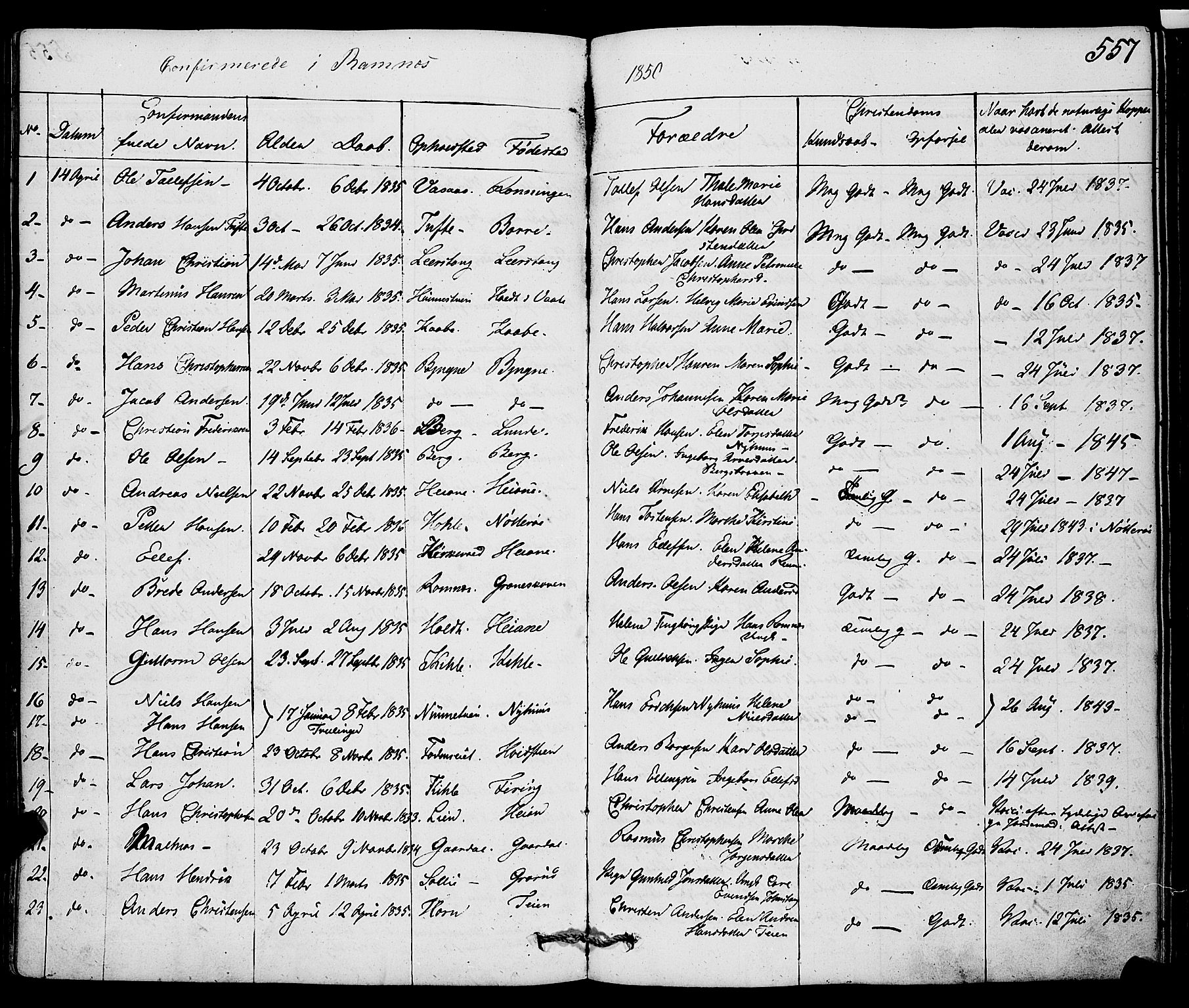 Ramnes kirkebøker, AV/SAKO-A-314/F/Fa/L0005: Parish register (official) no. I 5, 1841-1861, p. 556-557