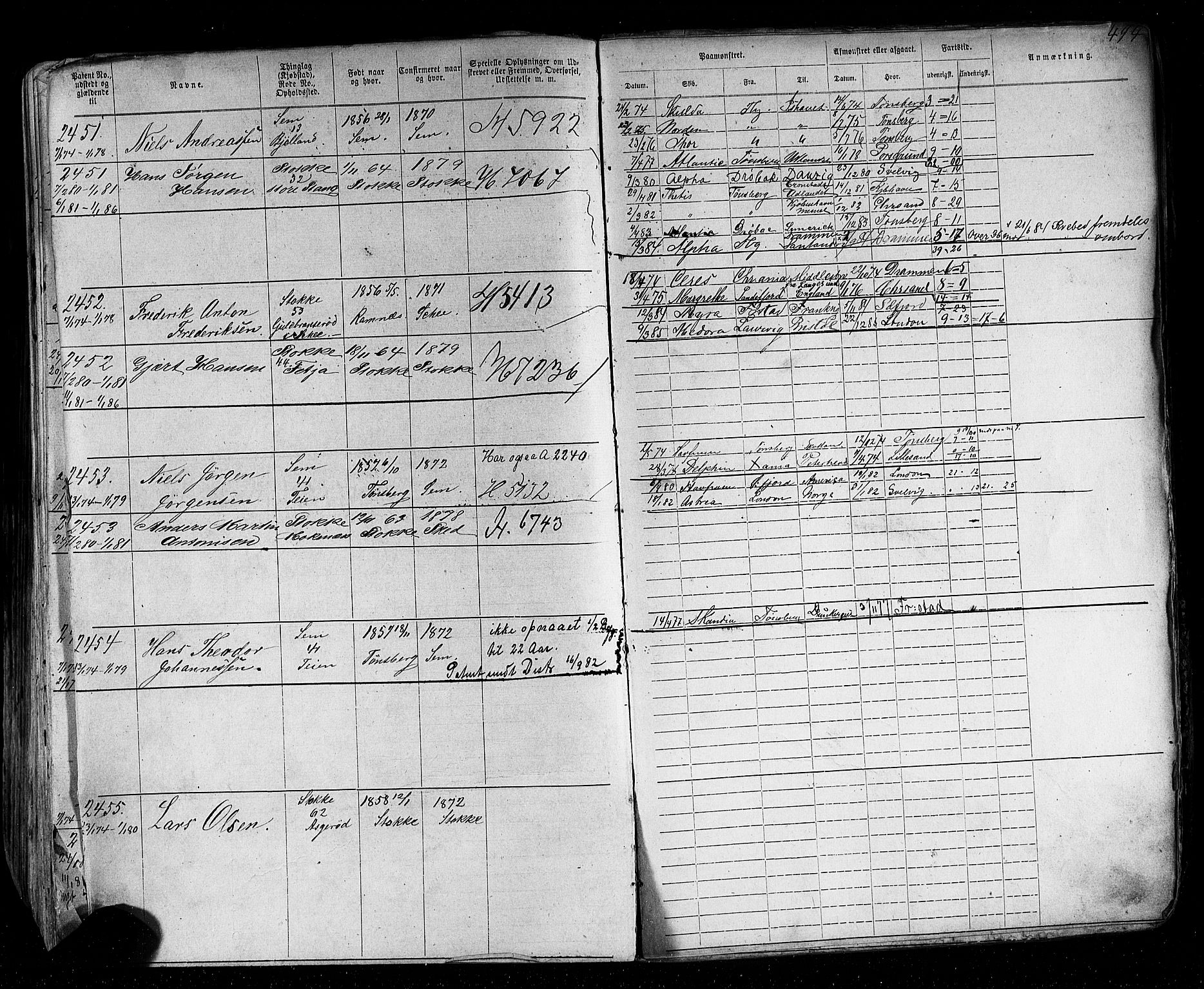 Tønsberg innrulleringskontor, SAKO/A-786/F/Fb/L0002: Annotasjonsrulle Patent nr. 1-2635, 1869-1877, p. 537