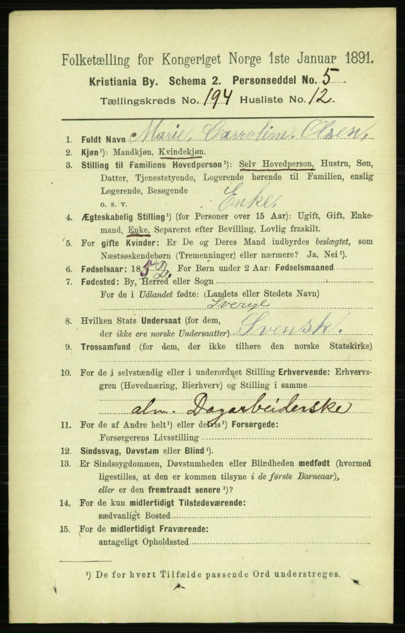 RA, 1891 census for 0301 Kristiania, 1891, p. 117039