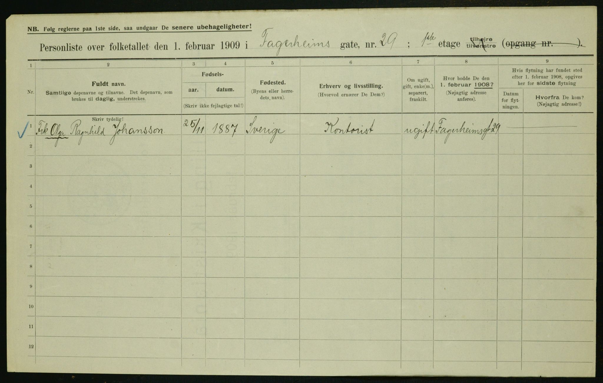 OBA, Municipal Census 1909 for Kristiania, 1909, p. 20905