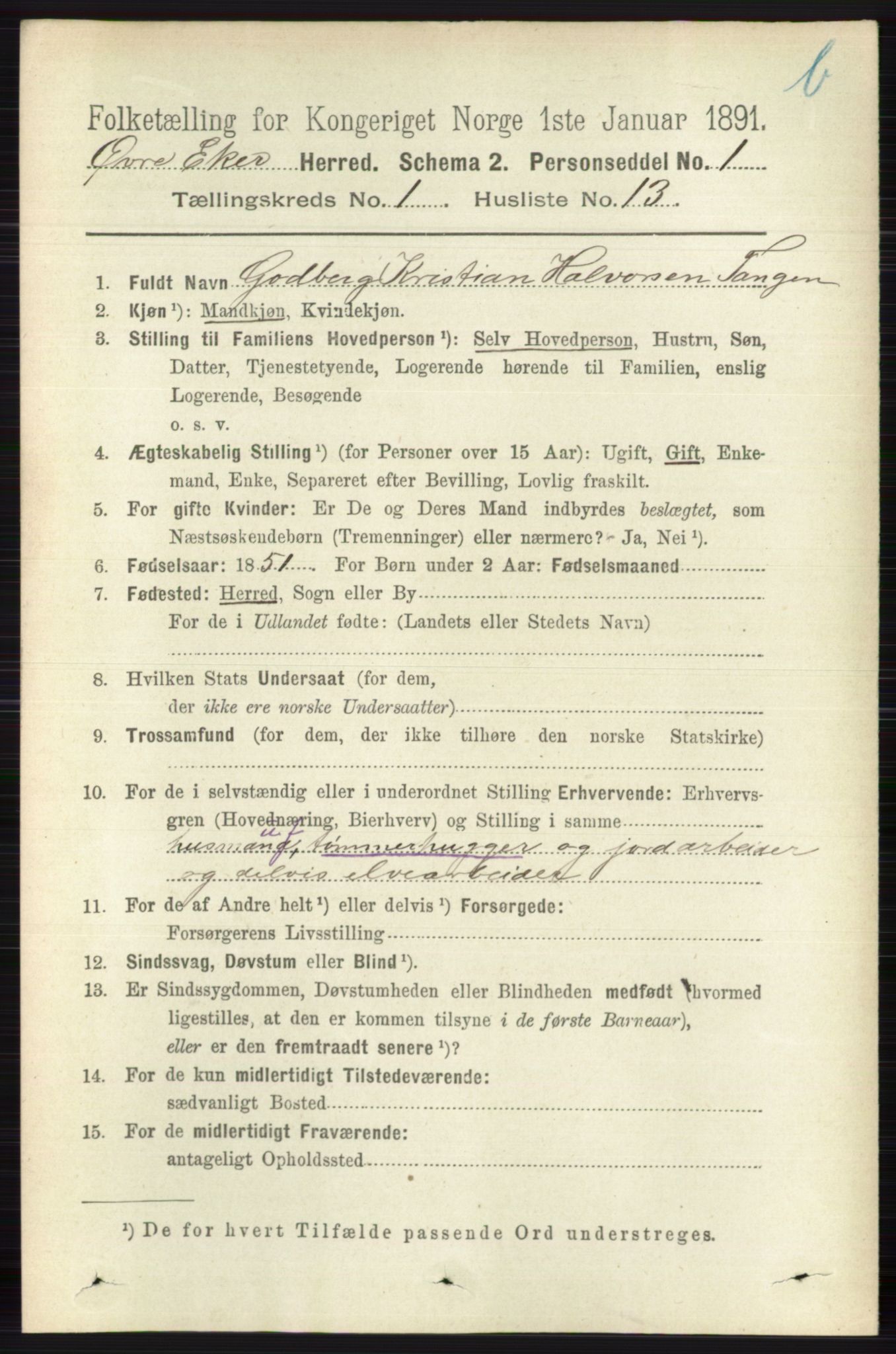 RA, 1891 census for 0624 Øvre Eiker, 1891, p. 7889